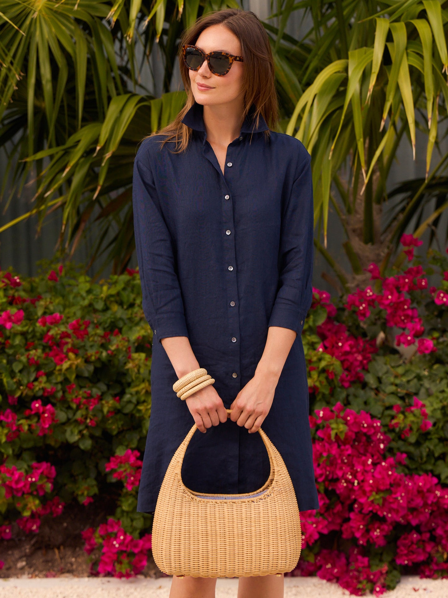 J.McLaughlin Santorini Top handle handbag in natural made with wicker.