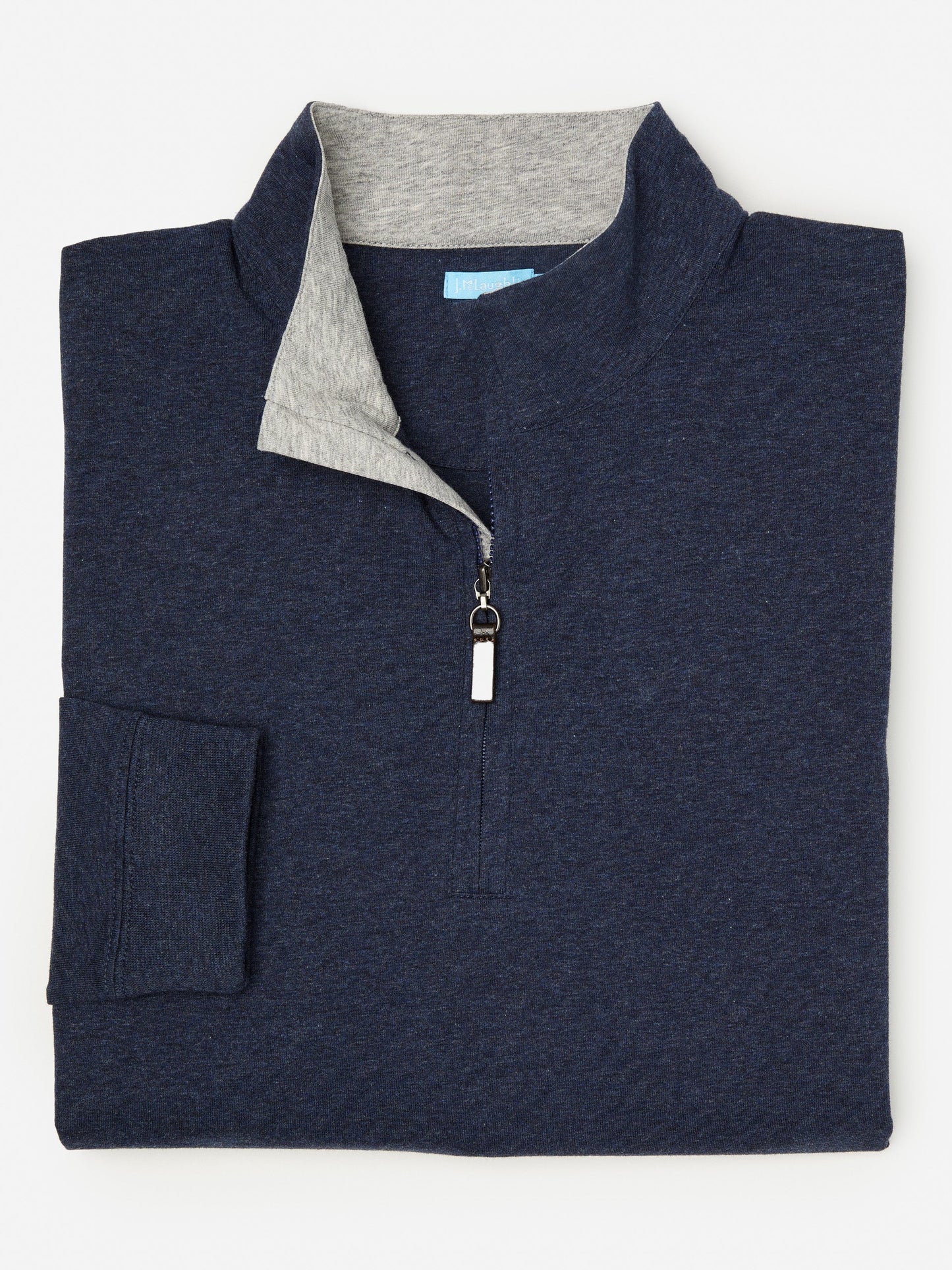 J.McLaughlin Clermont 1/4 zip in heather navy made with cotton/spandex.