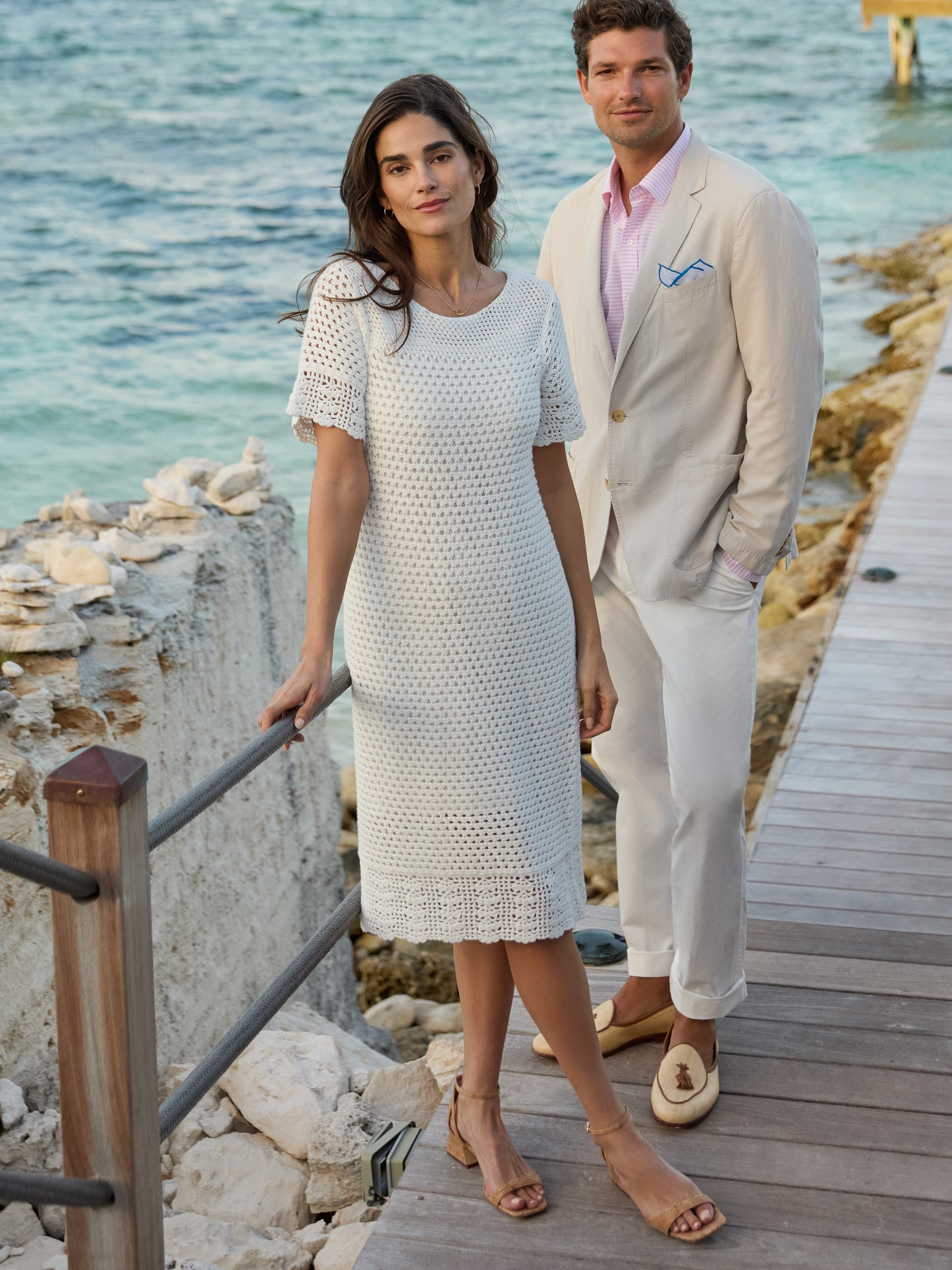 J.McLaughlin model wears Captiva Dress in White made with Cotton.
