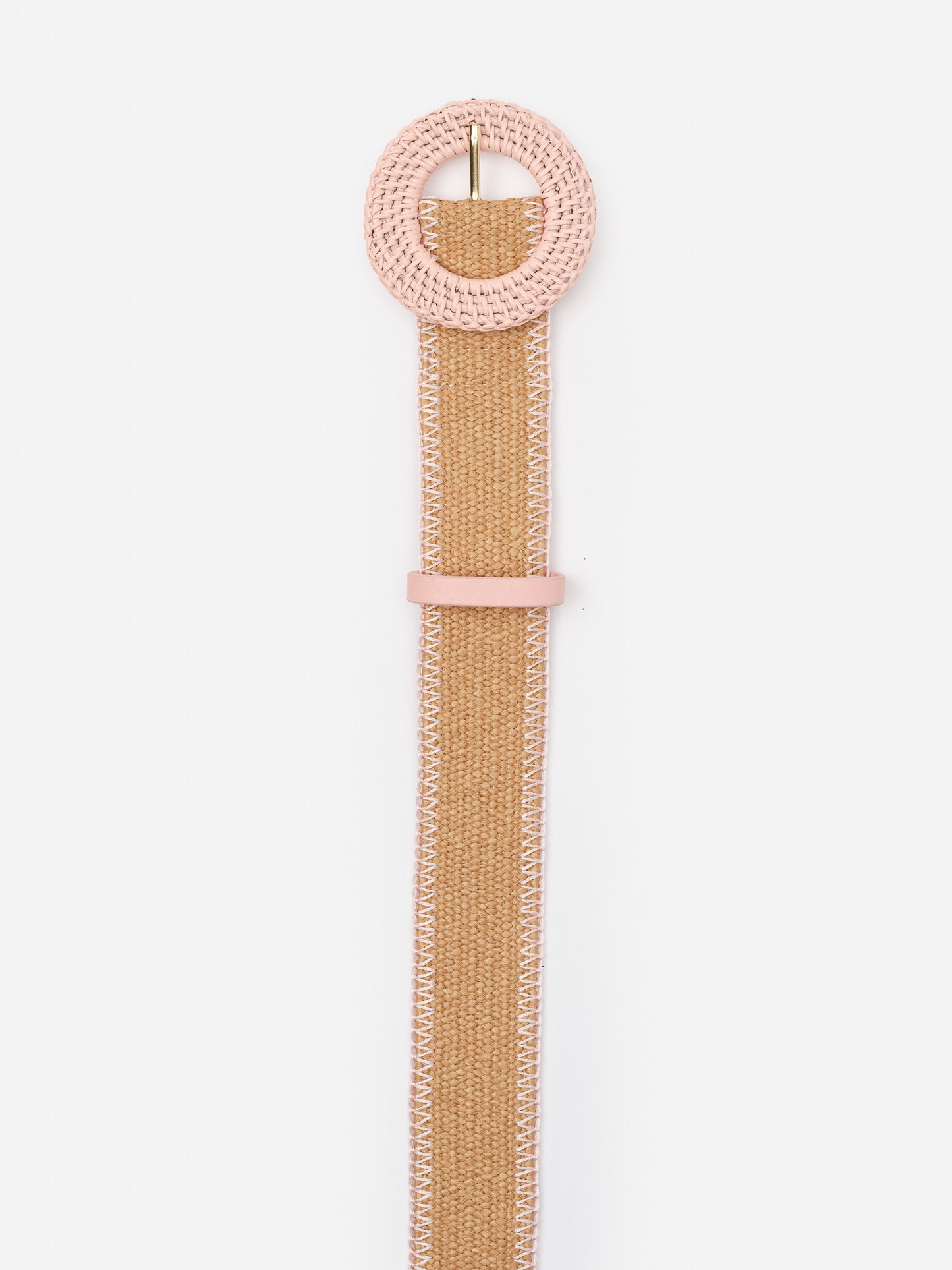 Popie Grasscloth Belt by J.McLaughlin features a woven natural fiber design with soft pink braided buckle and trim, embodying effortlessly stylish, enduring designs and innovative fabrics. A destination for defining style. Life, Well-Lived.