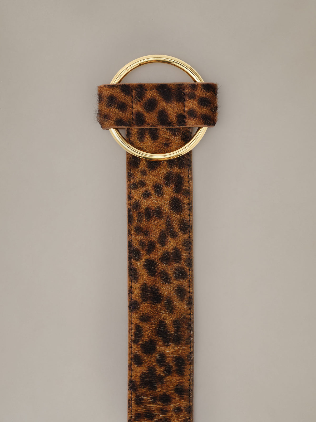 Amelia Pony Hair Belt in Leopard by J.McLaughlin featuring a wide leopard print strap and polished gold ring closure