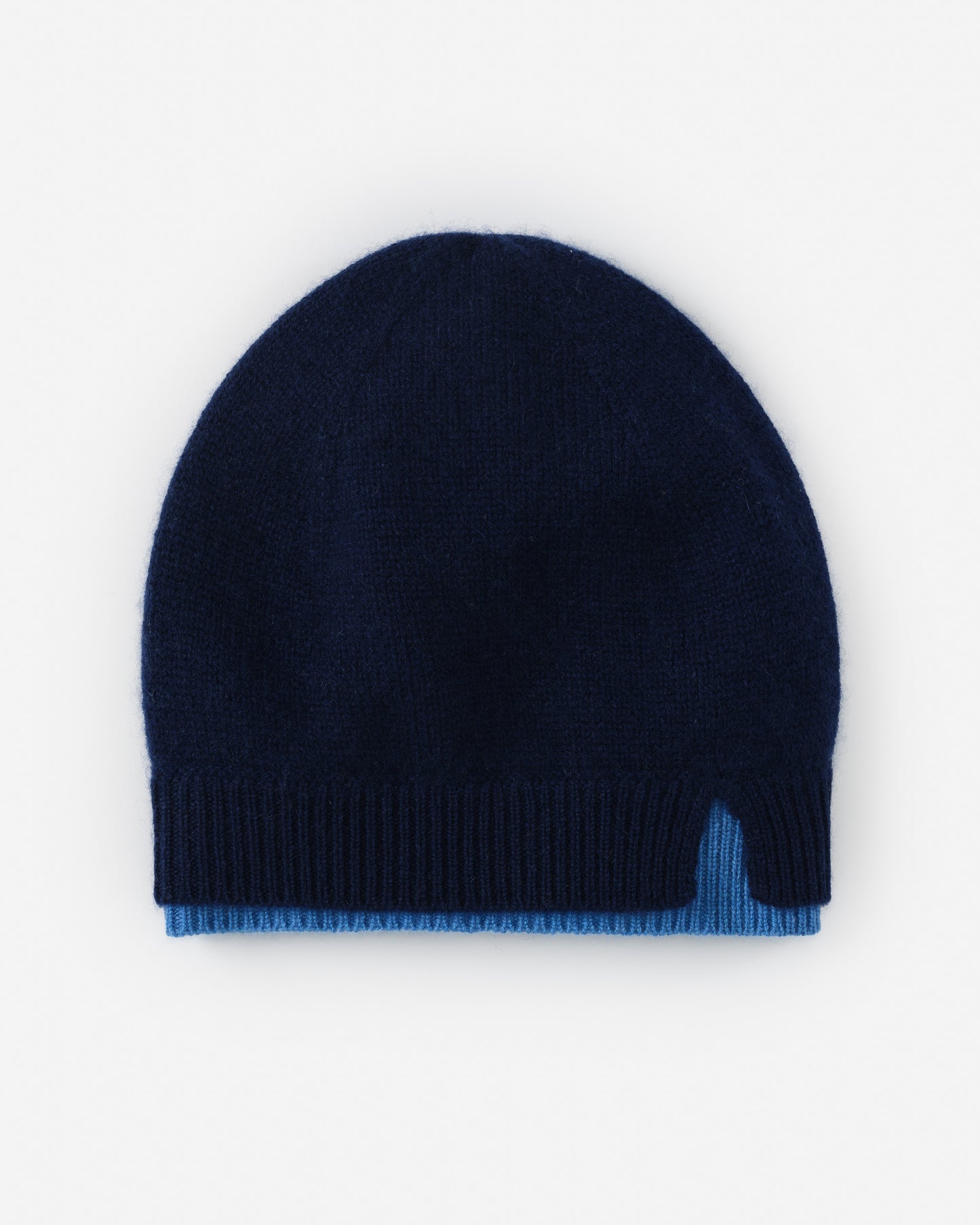 J.McLaughlin Frost beanie in navy/light blue made with cashmere.