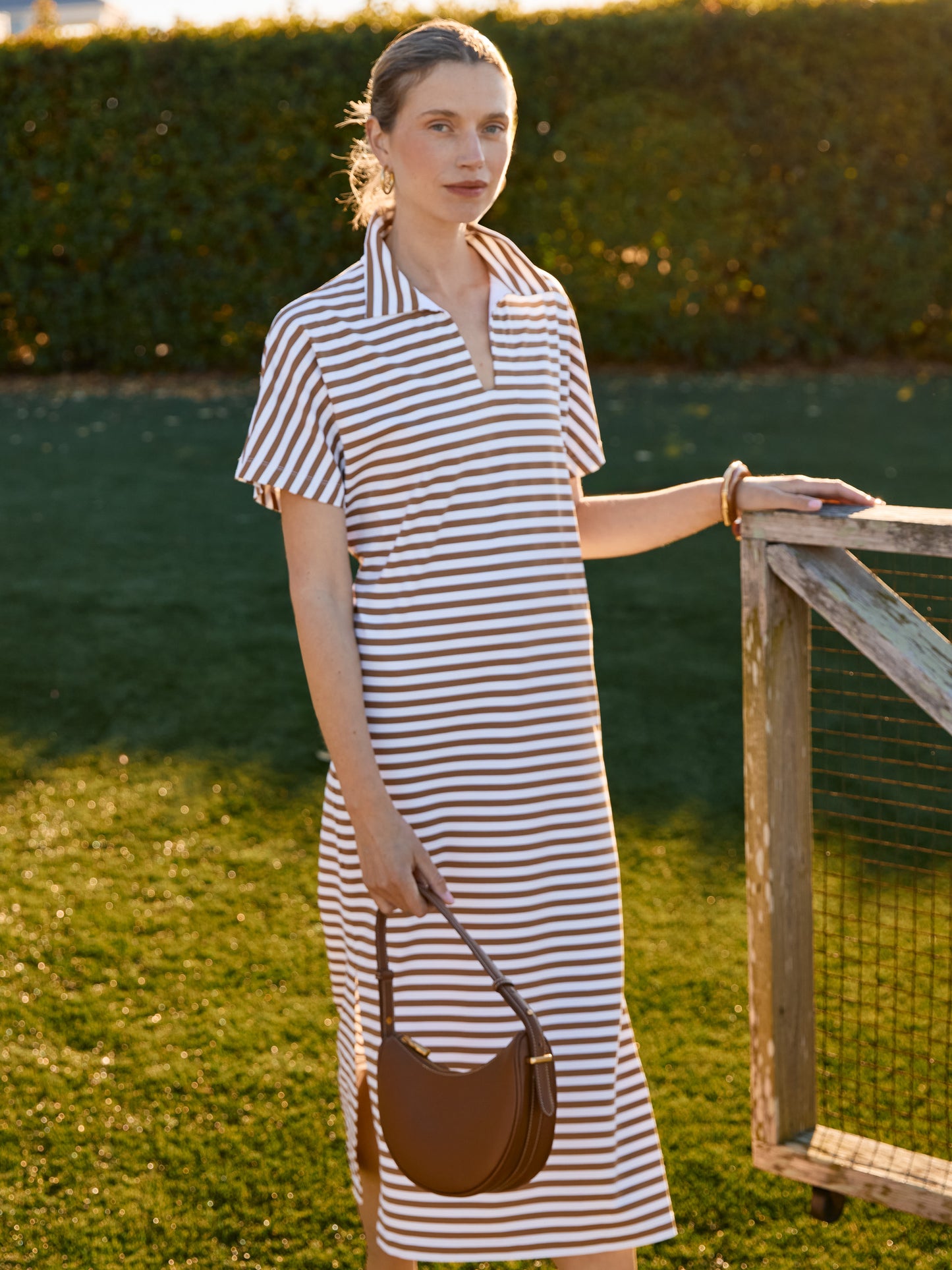 J.McLaughlin Alder dress in white/coffee made with catalina cloth.