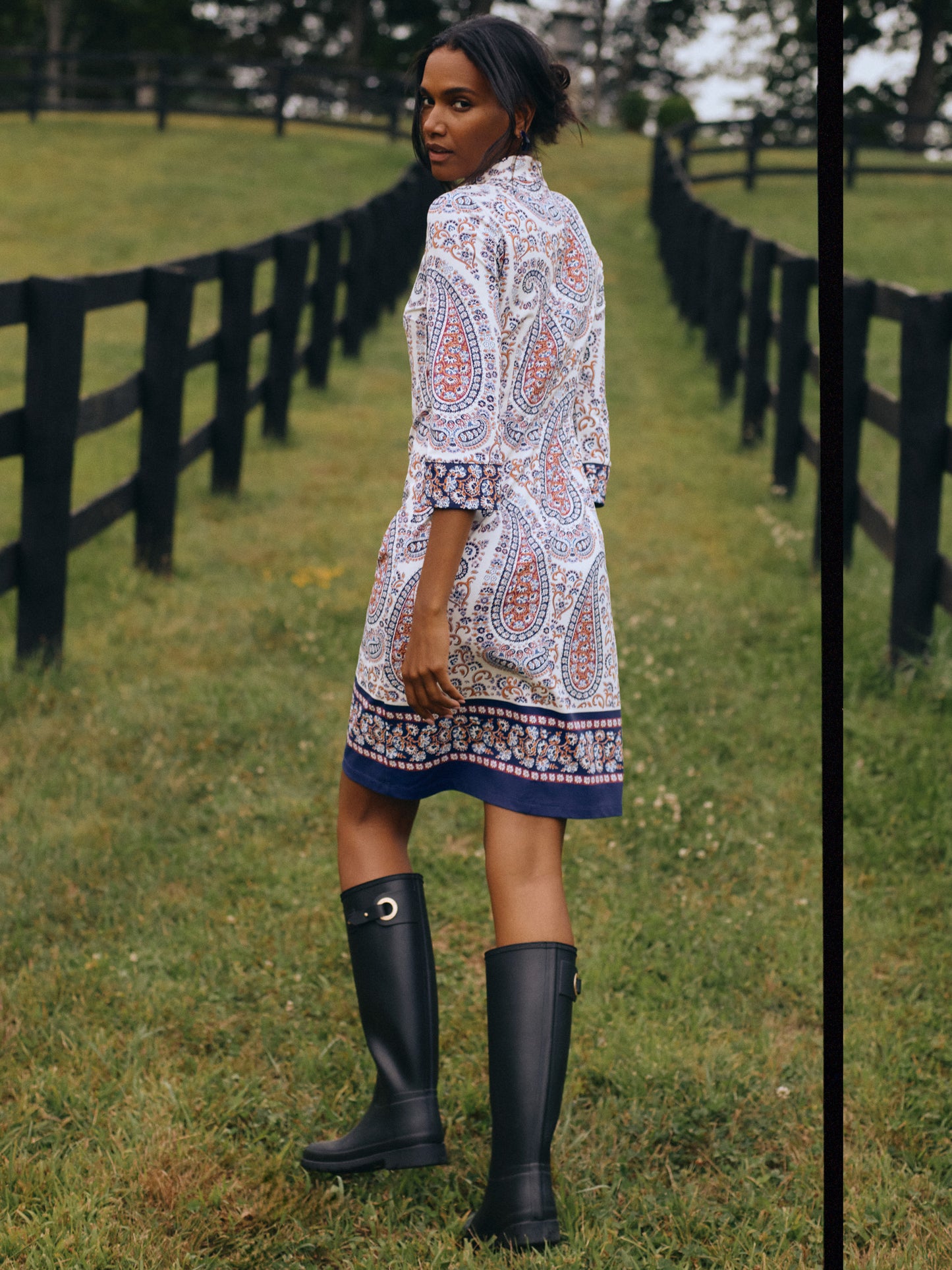 J.McLaughlin Zelda dress in off white/red/blue made with catalina cloth.