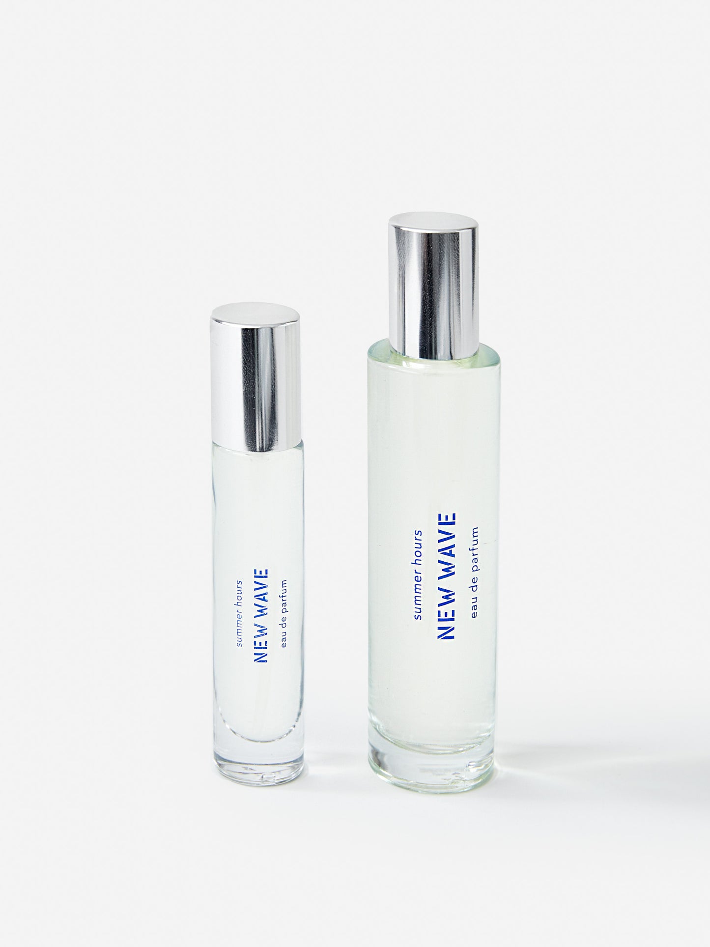 J.McL x Summer Hours New Wave 50 mL Fragrance in blue made with alcohol and water.