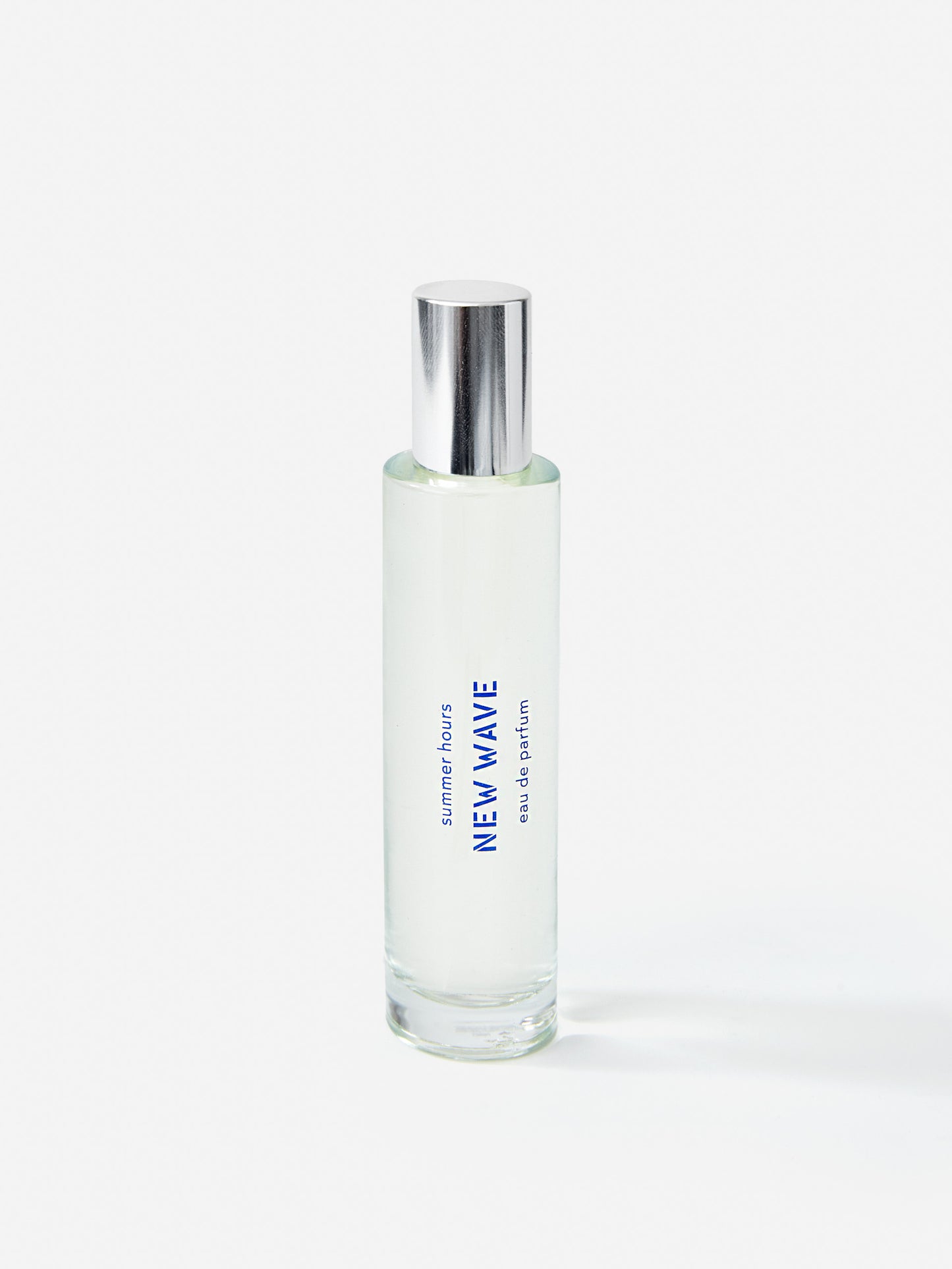 J.McL x Summer Hours New Wave 50 mL Fragrance in blue made with alcohol and water.