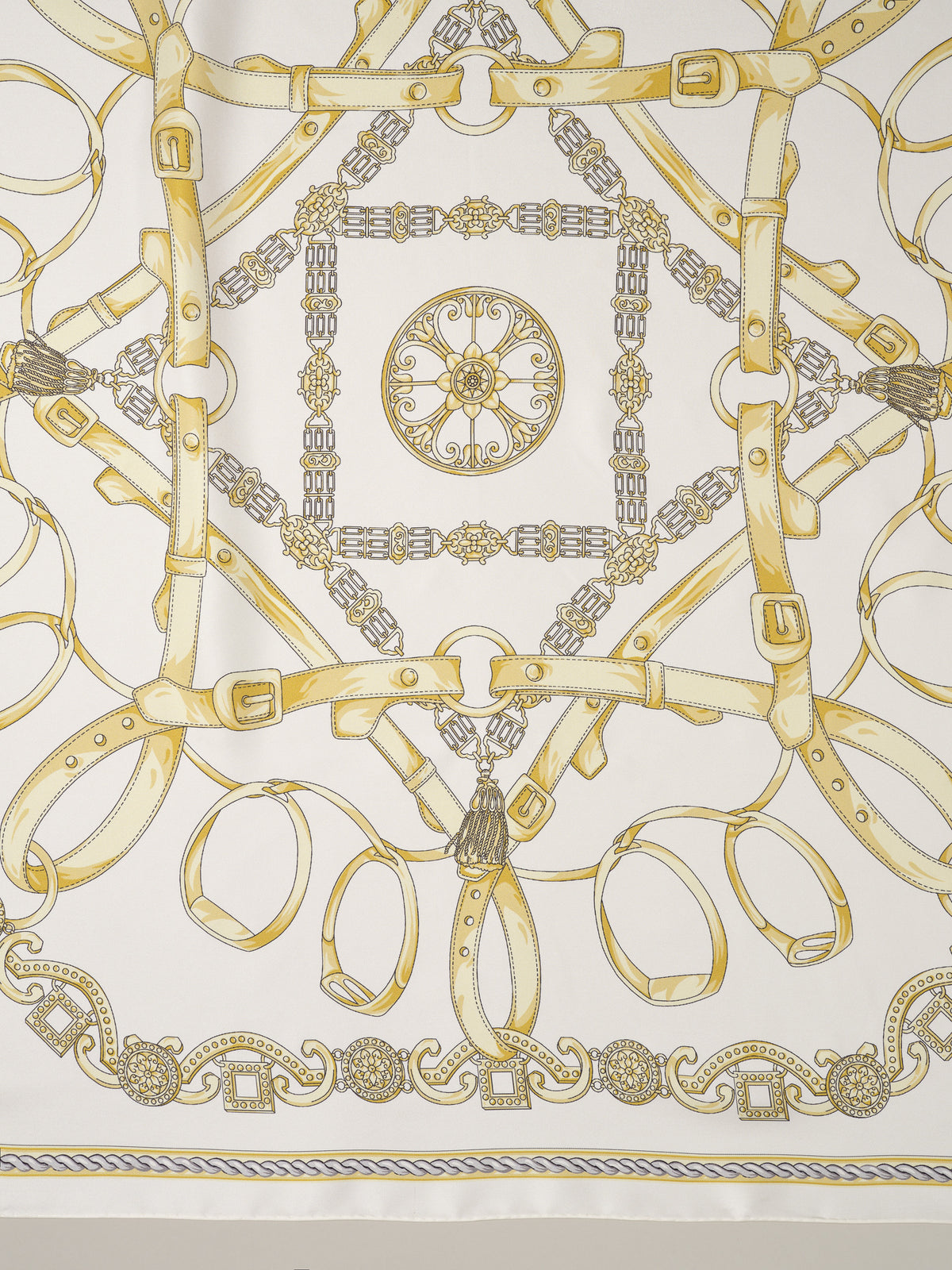 The Grace Silk Scarf in Heraldic Tassel Square