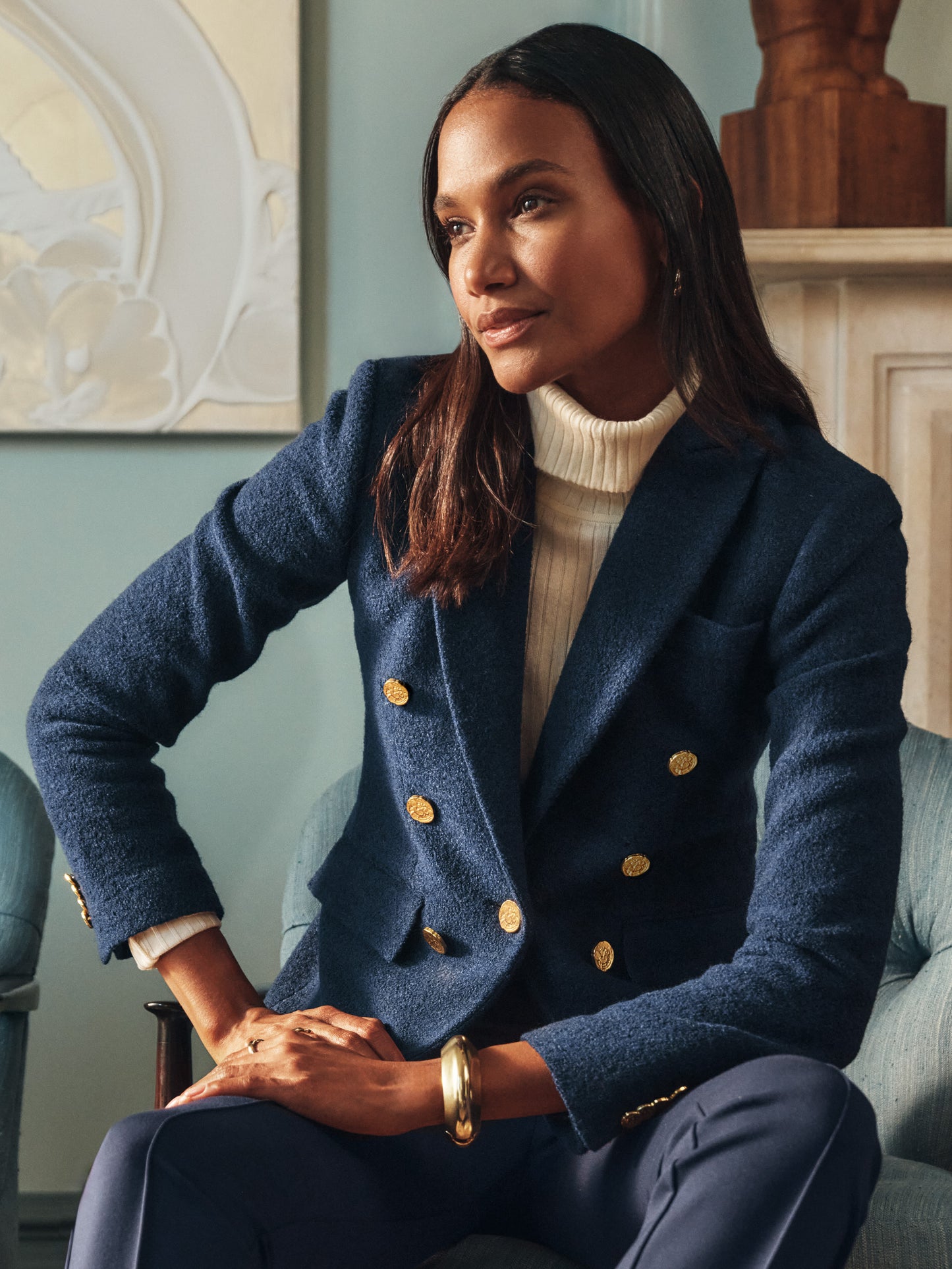J.McLaughlin Genevieve blazer in navy made with wool boucle.