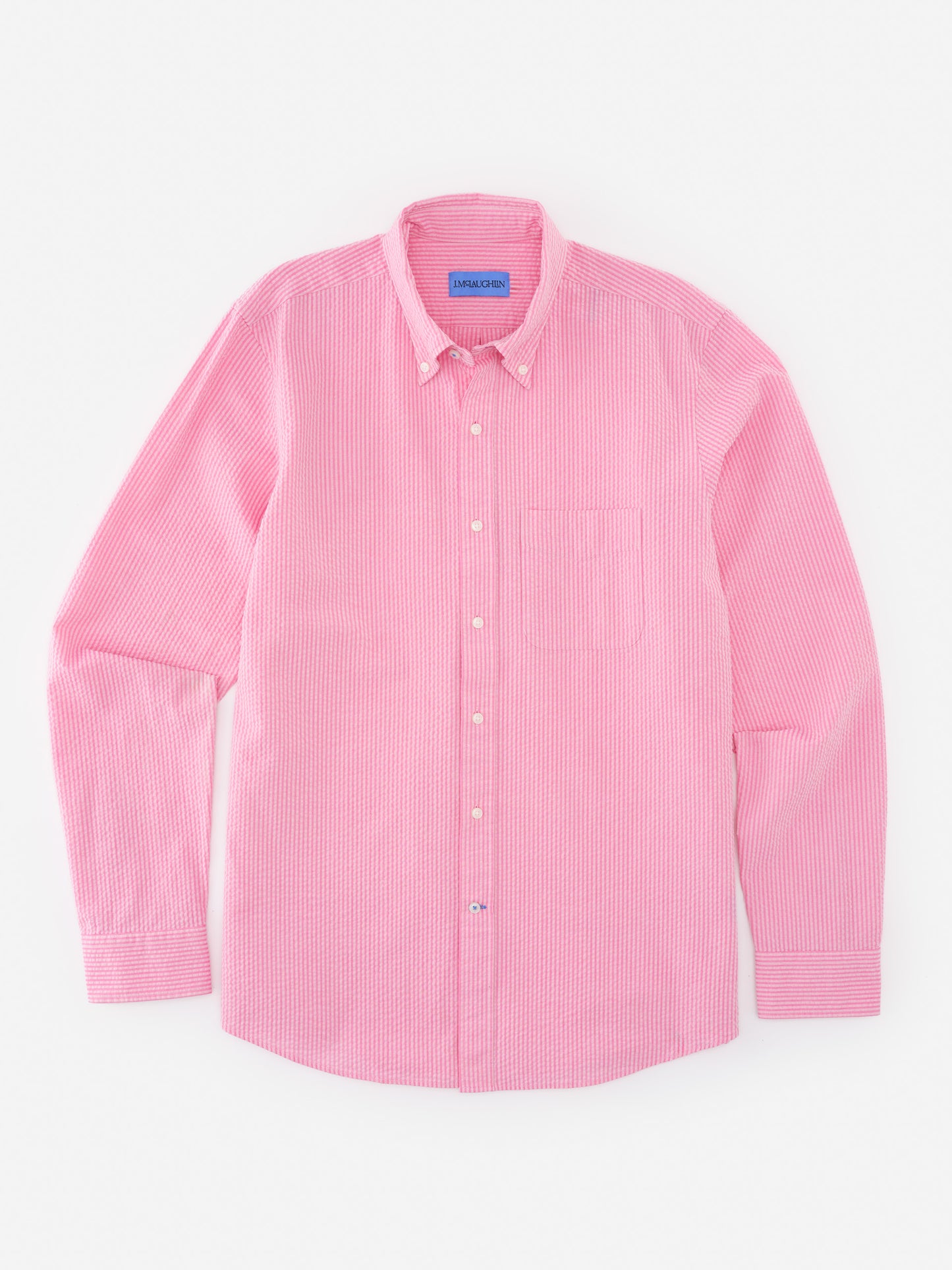 Belvedere Cotton Seersucker Shirt in Stripe by J.McLaughlin, featuring effortlessly stylish, enduring designs in innovative fabric, ideal for timeless, classic wardrobe staples.