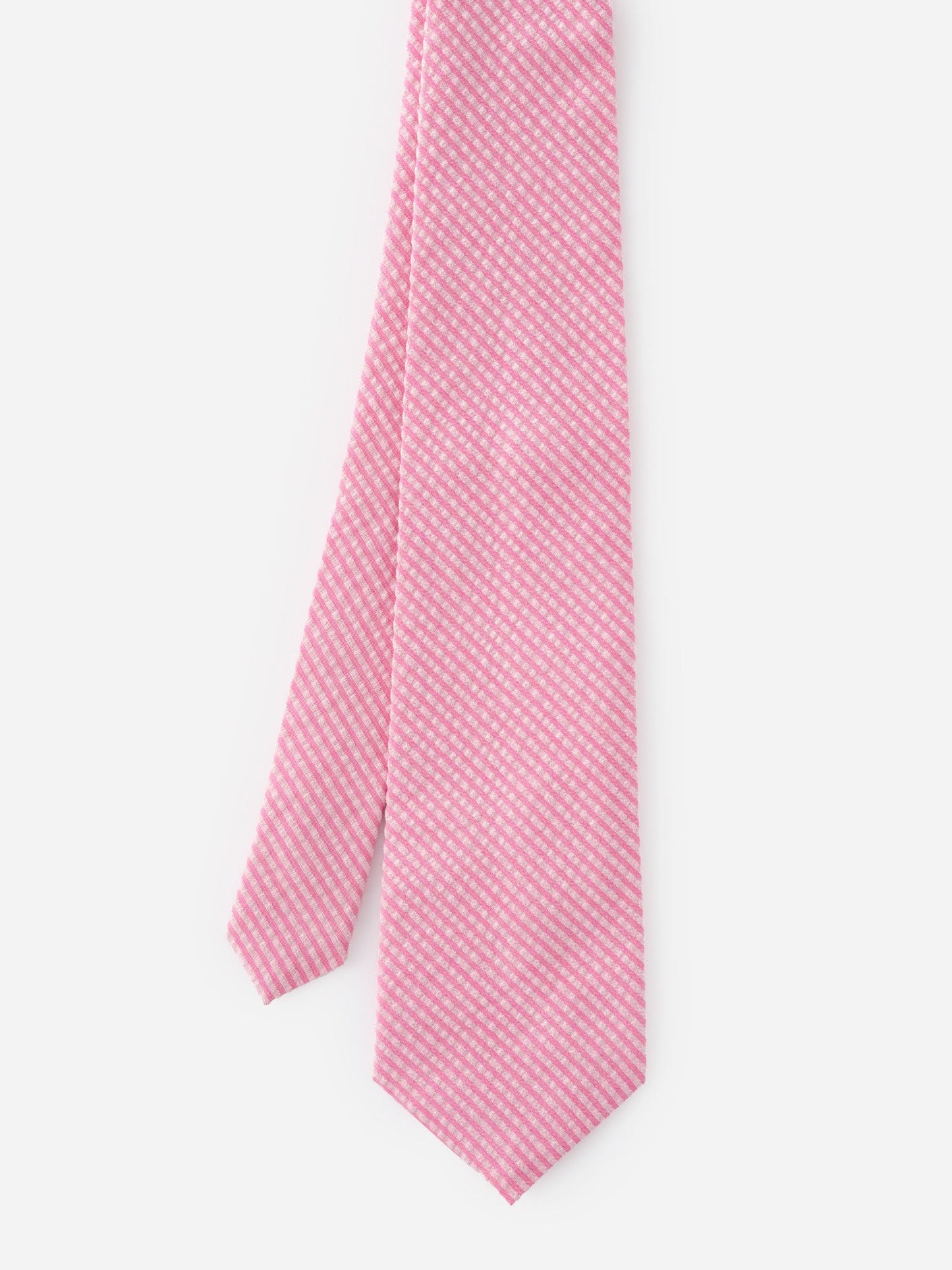 Cotton Seersucker Tie in Stripe by J.McLaughlin in soft pink and white stripes, showcasing innovative fabrics and a legacy of timeless fashion for effortlessly stylish wardrobes.