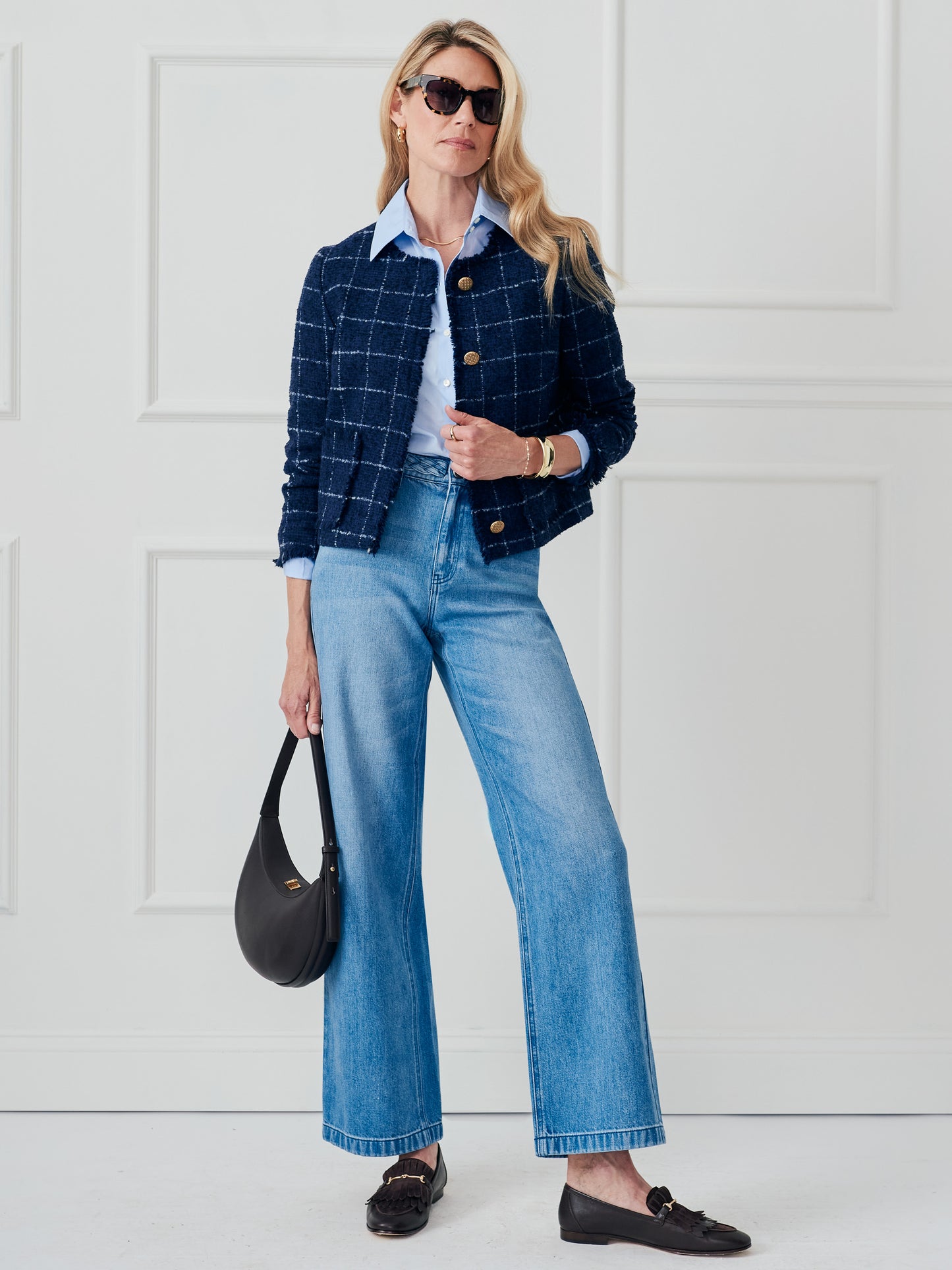 J.McLaughlin Abigail jacket in navy/white made with wool.