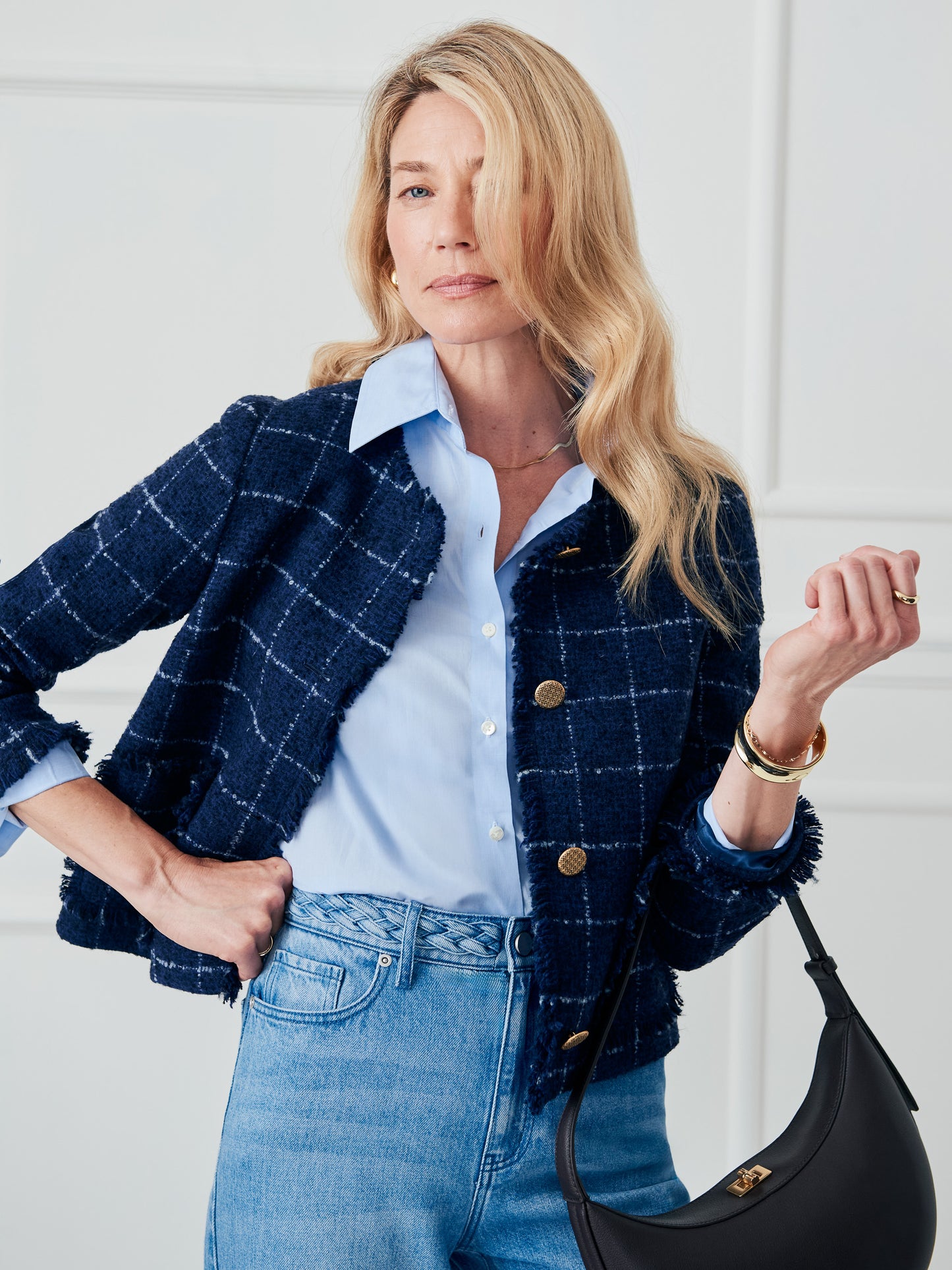 J.McLaughlin Abigail jacket in navy/white made with wool.