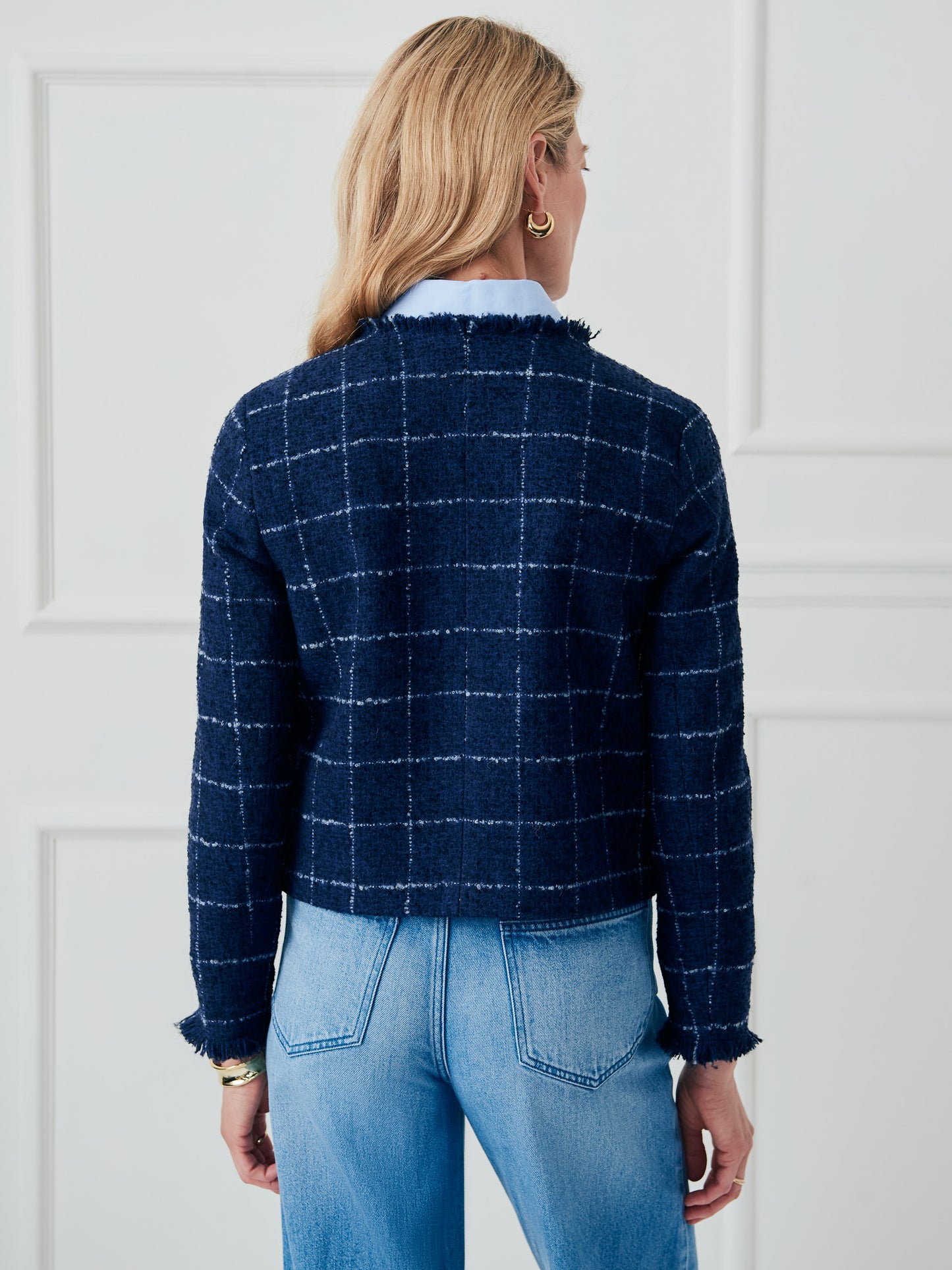 J.McLaughlin Abigail jacket in navy/white made with wool.