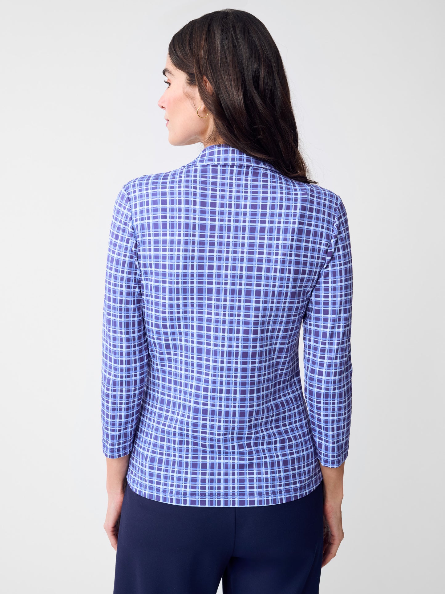 J.McLaughlin Aida top in Navy/Blue made with Catalina Cloth.