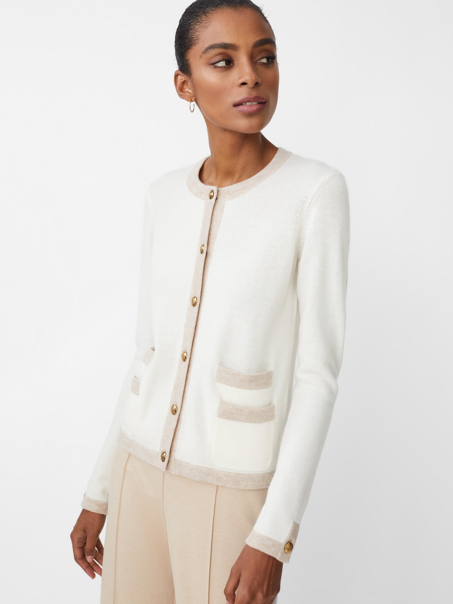 J.McLaughlin Ainsley cardigan in off white/oatmeal made with cashmere.