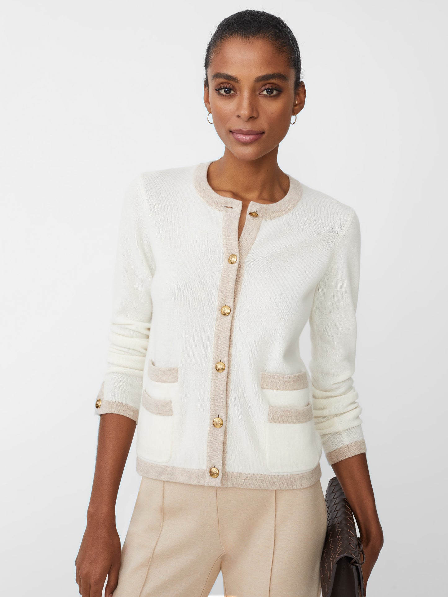 J.McLaughlin Ainsley cardigan in off white/oatmeal made with cashmere.