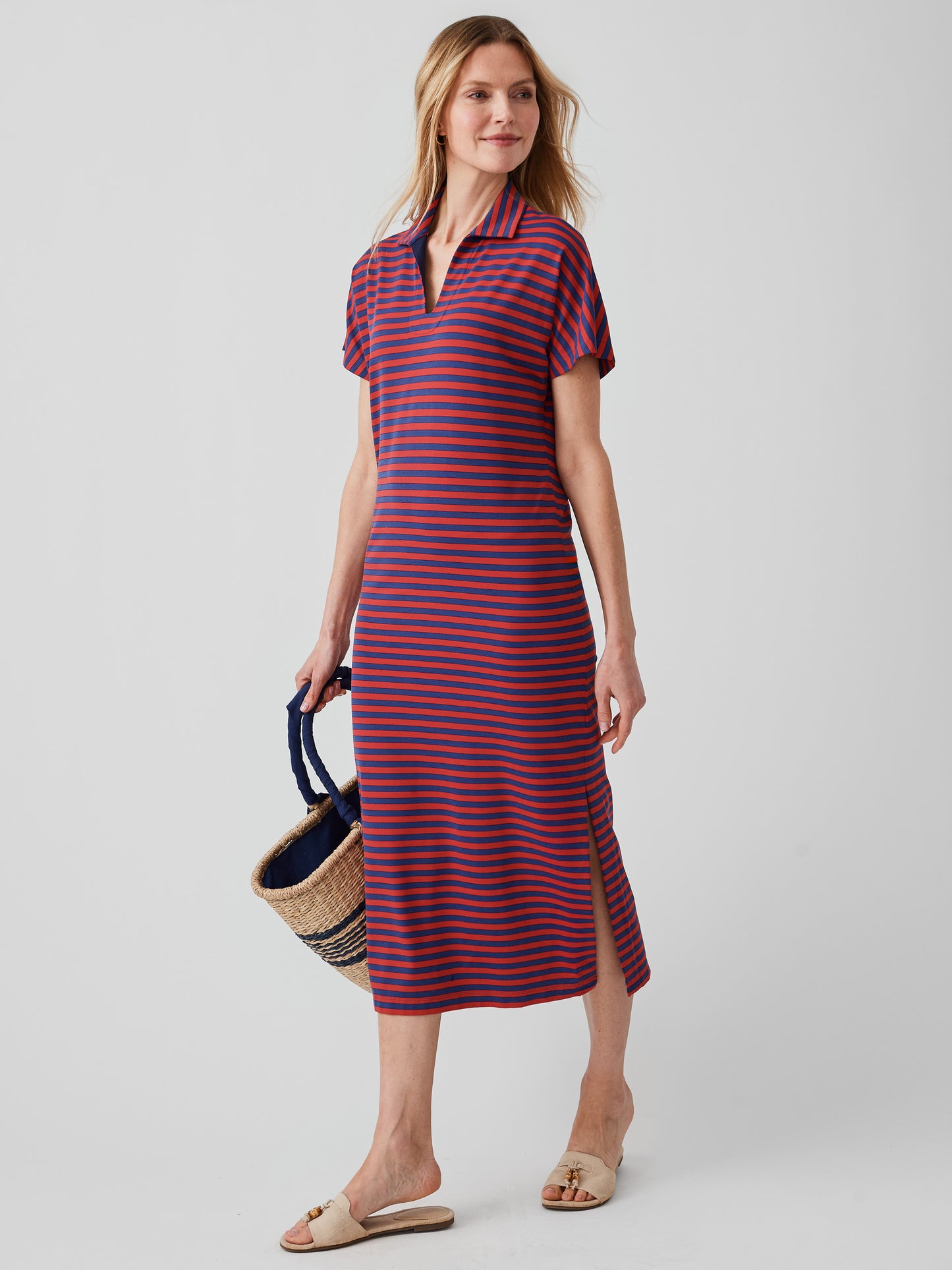 J.McLaughlin Alder dress in navy/red made with catalina cloth.