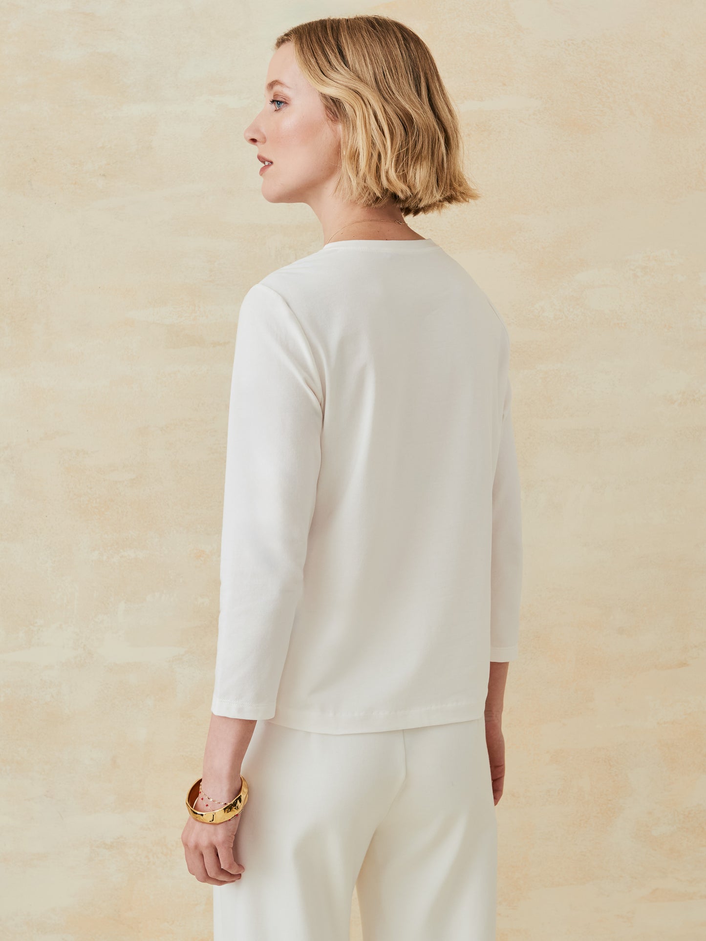 J.McLaughlin Alessandra top in denim/tan made with cotton/silk.