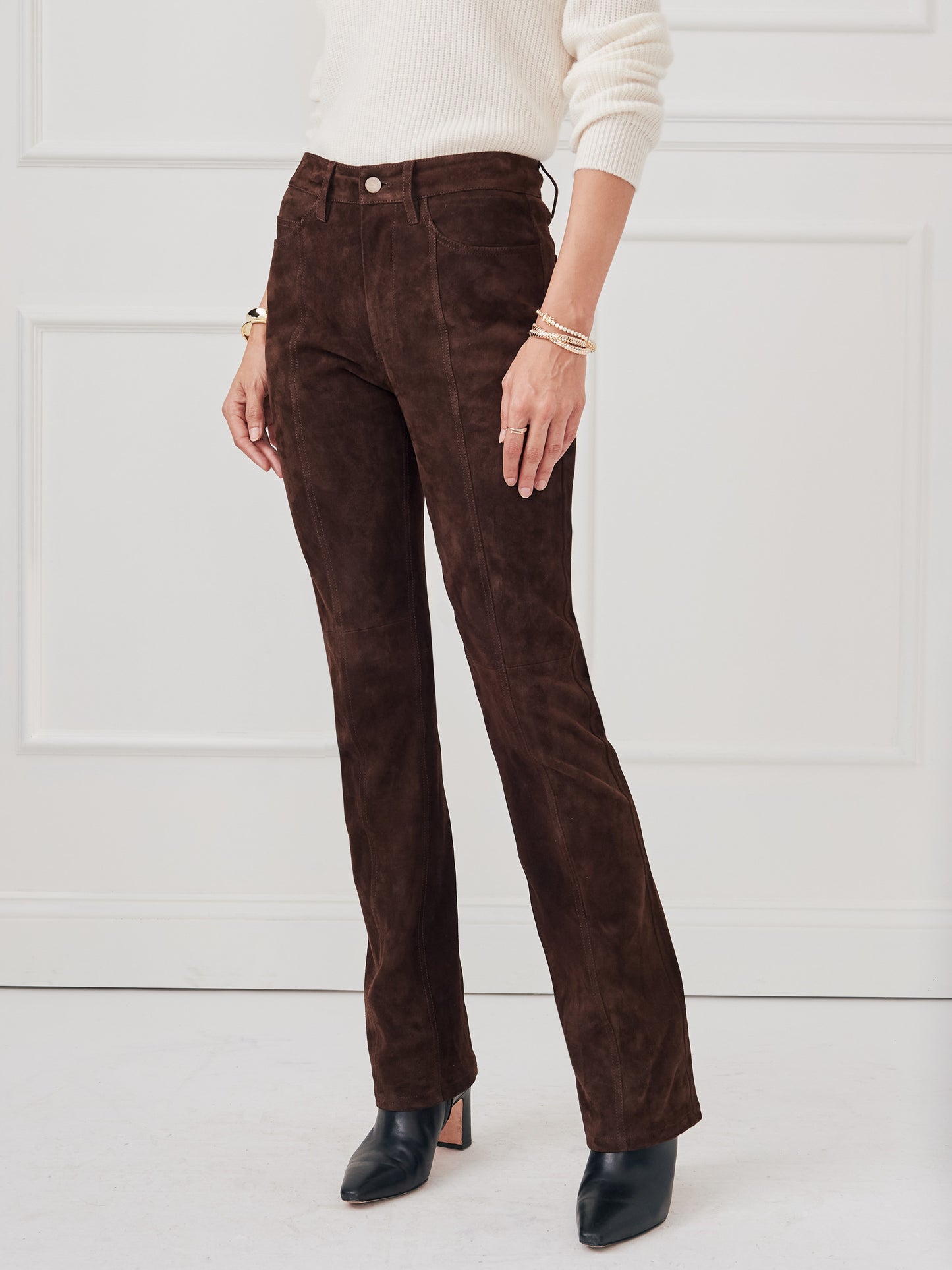 J.McLaughlin Clearwater pants in chocolate brown made with suede.