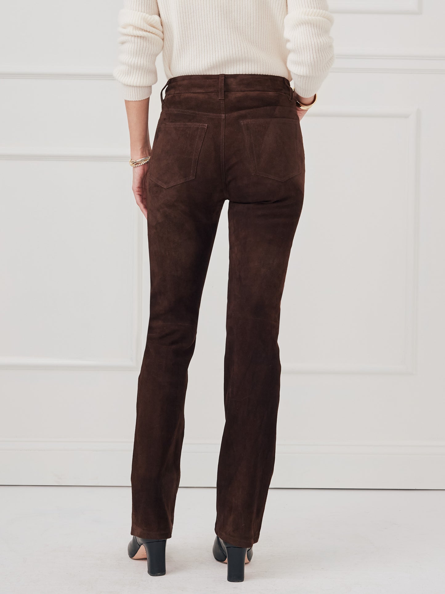 J.McLaughlin Clearwater pants in chocolate brown made with suede.