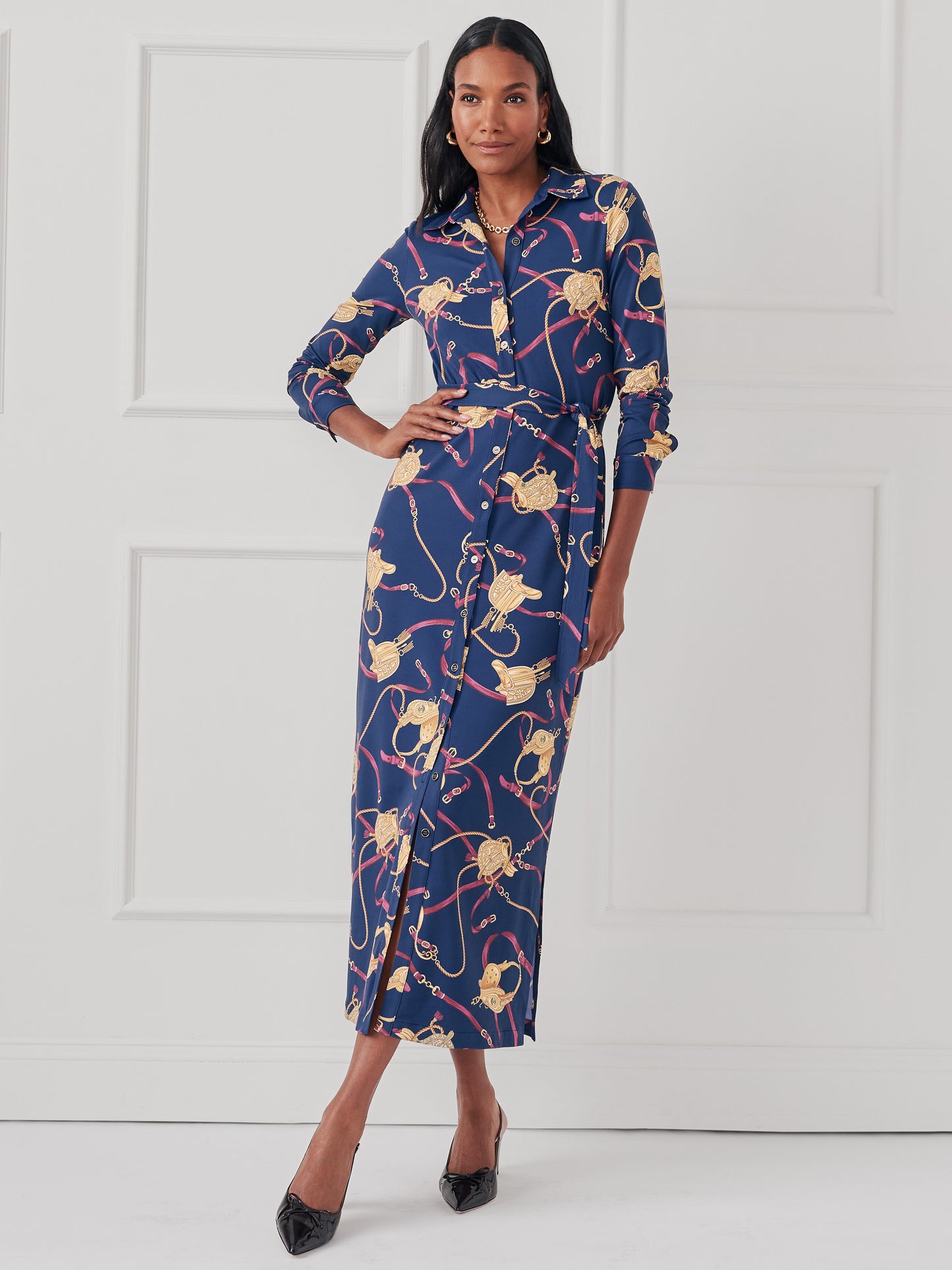 J.McLaughlin Amory dress in navy/plum made with Catalina Cloth.