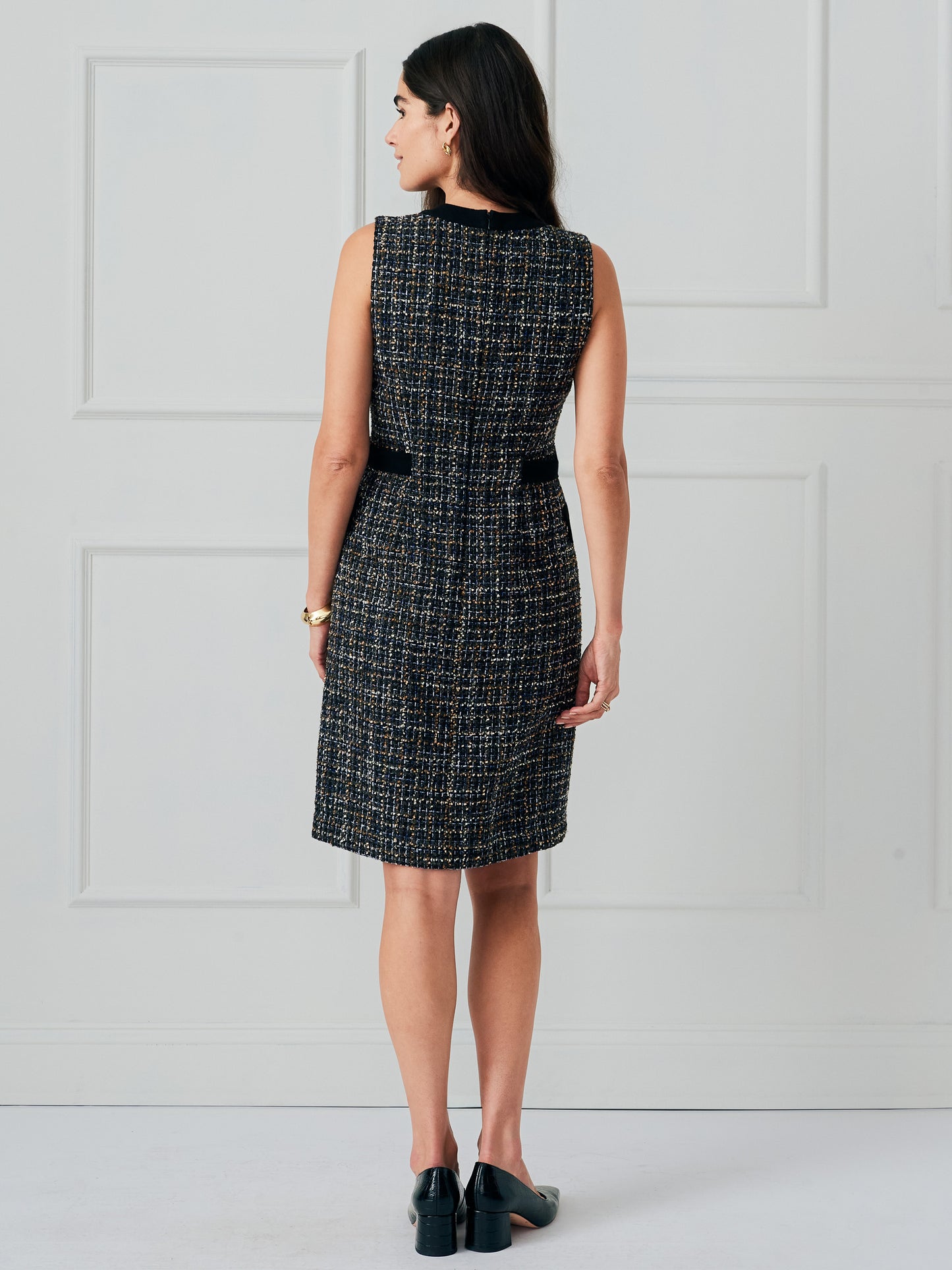 J.McLaughlin Anjali dress in blacktan made with polyester and faux suede.