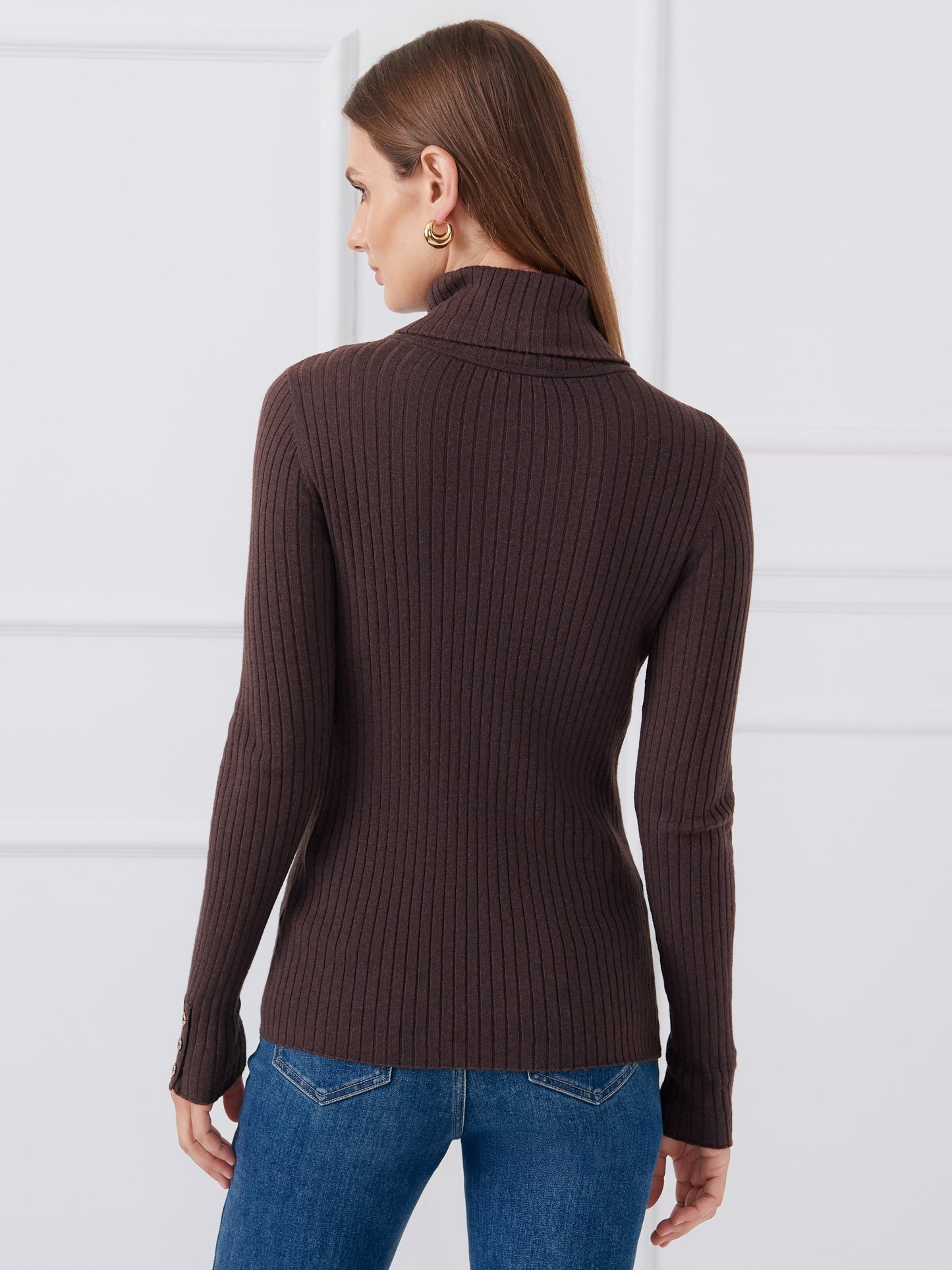 J.McLaughlin Arlette turtleneck in heather brown made with cotton/modal.