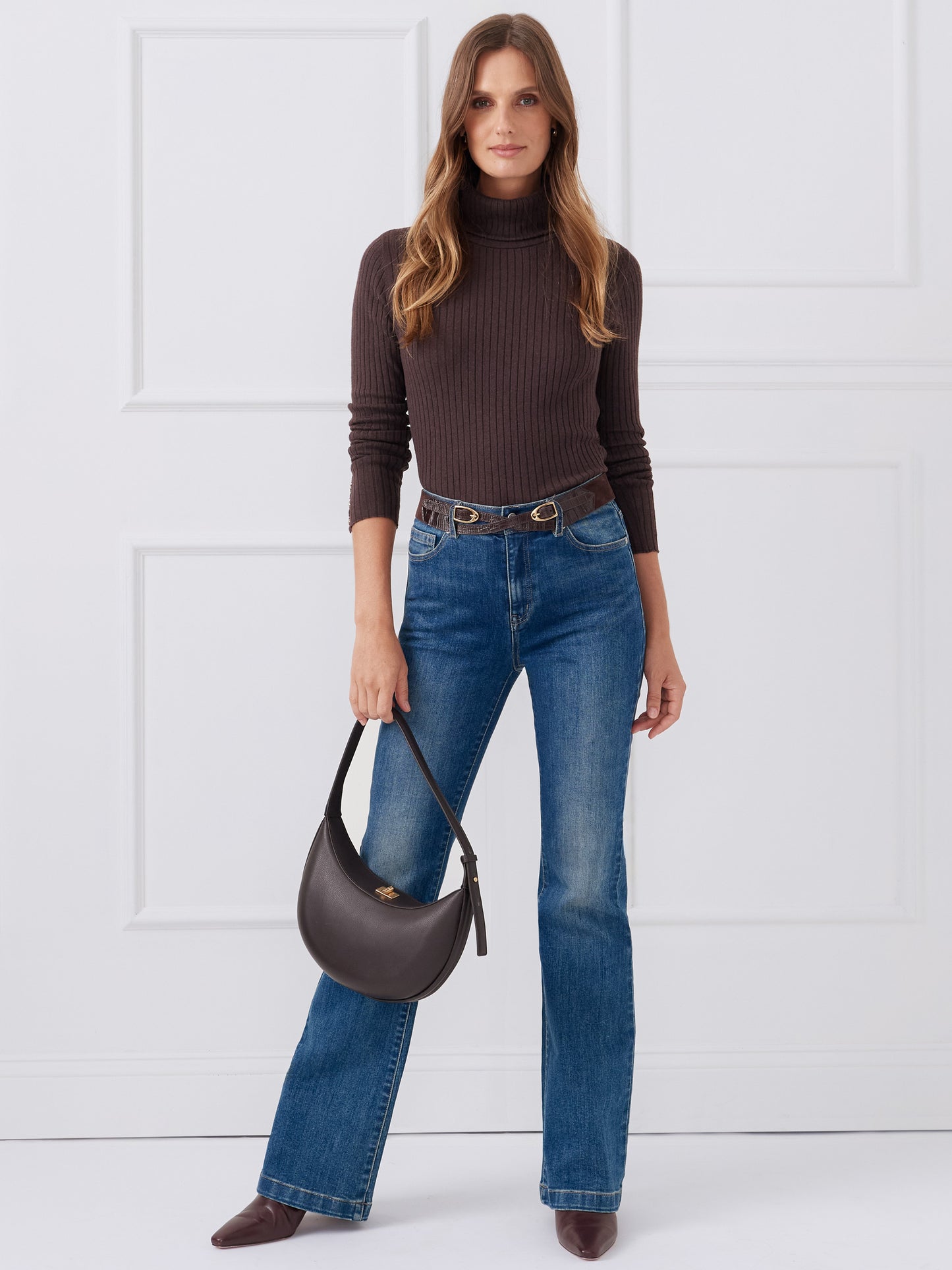 J.McLaughlin Arlette turtleneck in heather brown made with cotton/modal.