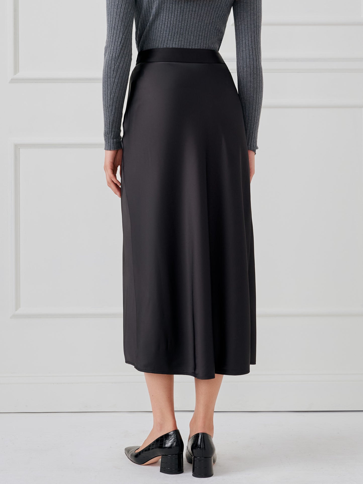 J.McLaughlin Zahara skirt in black made with poly satin.