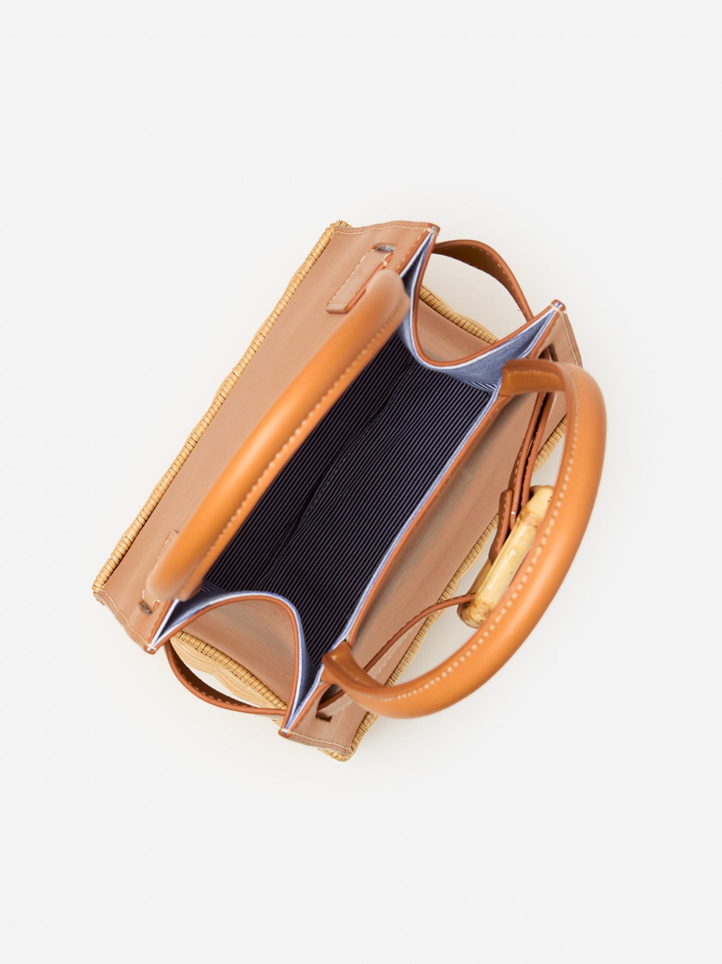 J.McLaughlin Avenue handbag in brown/natural made with wicker and leather.