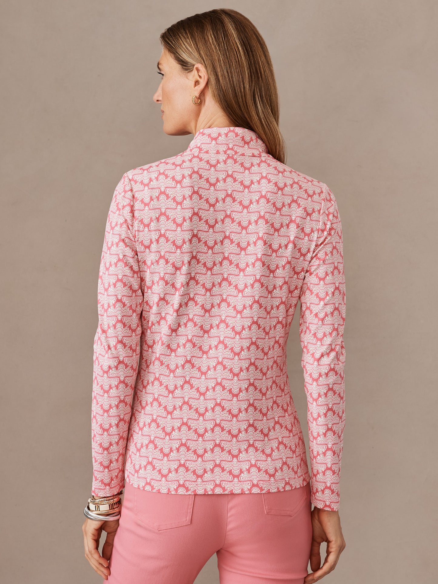 J.McLaughlin Bedford top in pink/off white made with catalina cloth.