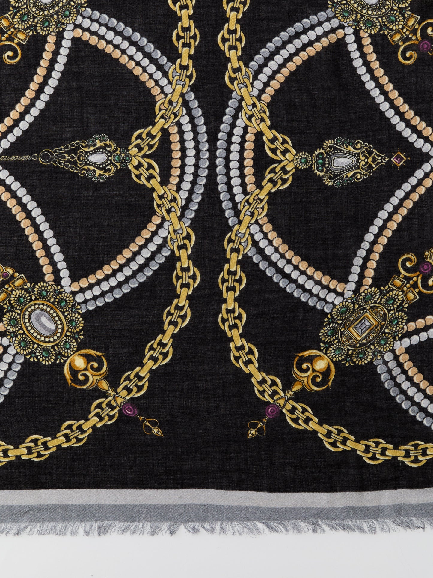 J.McLaughlin Bellini scarf in black/gold/purple made with modal and wool.