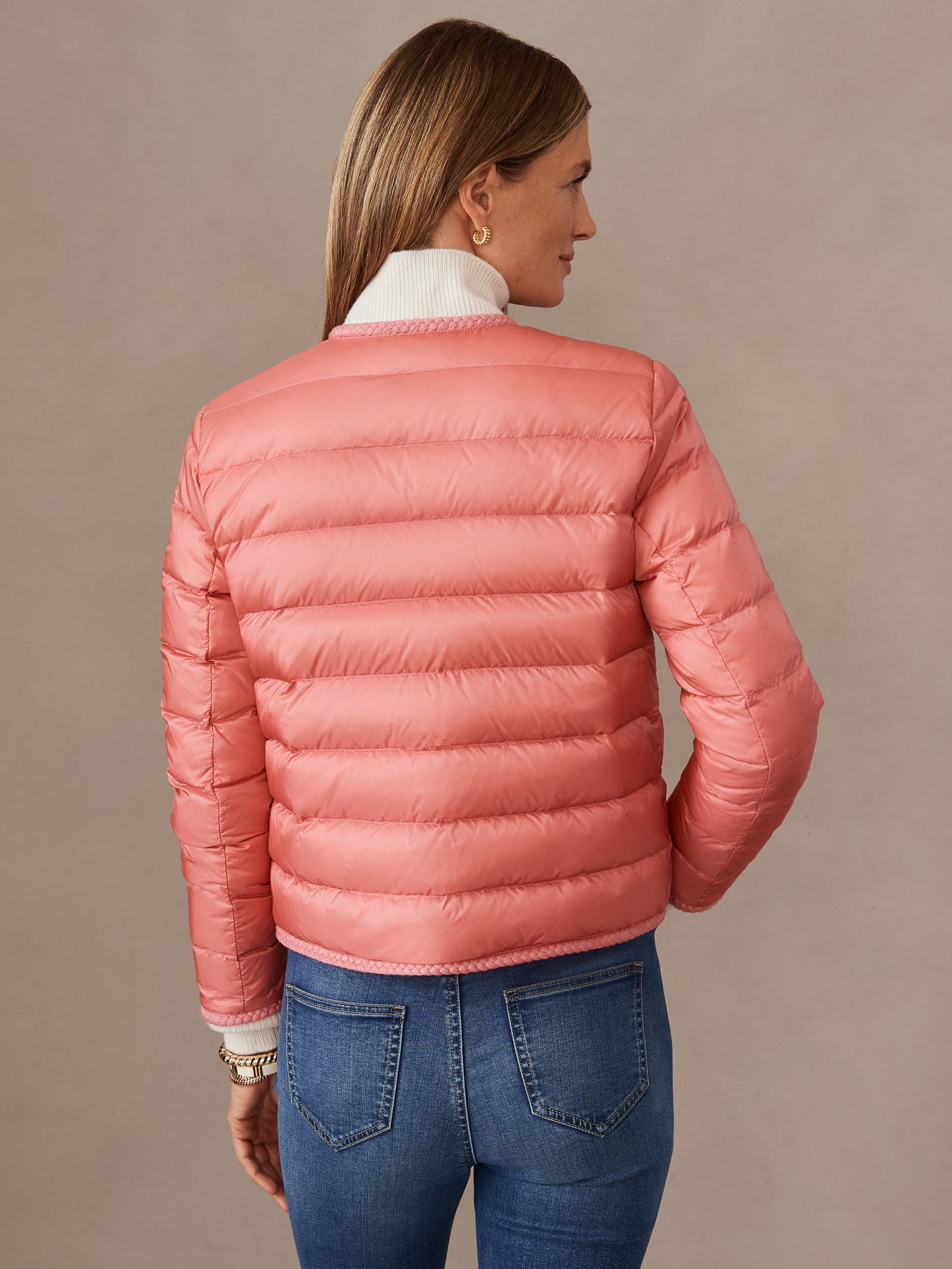 J.McLaughlin Brady jacket in light coral made with nylon.