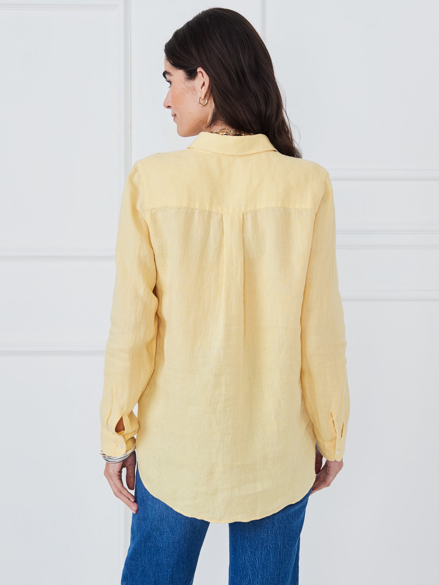 J.McLaughlin Britt shirt in sun yellow made with linen.