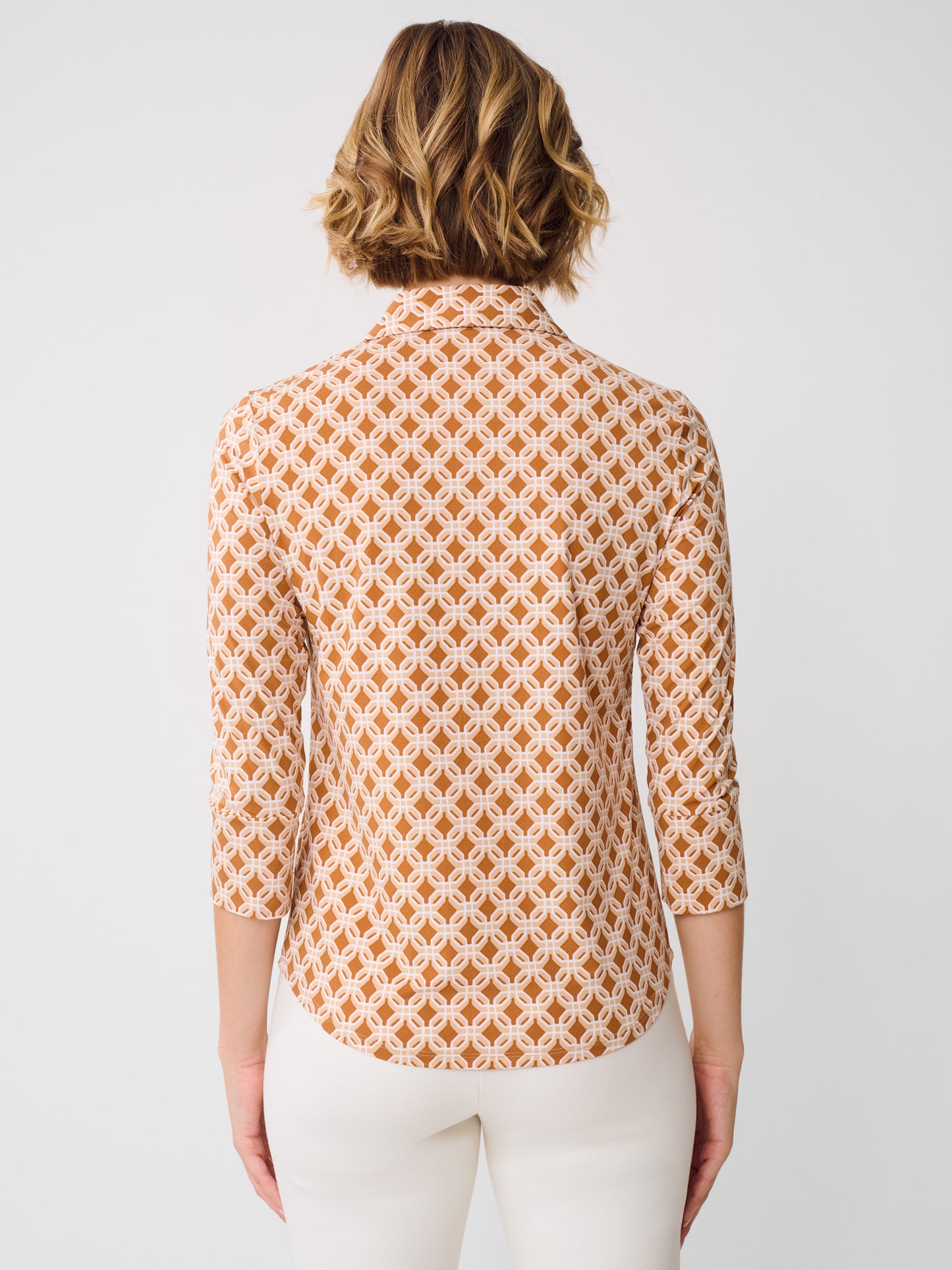 J.McLaughlin Brynn top in brown/tan made with Lyford Jersey.