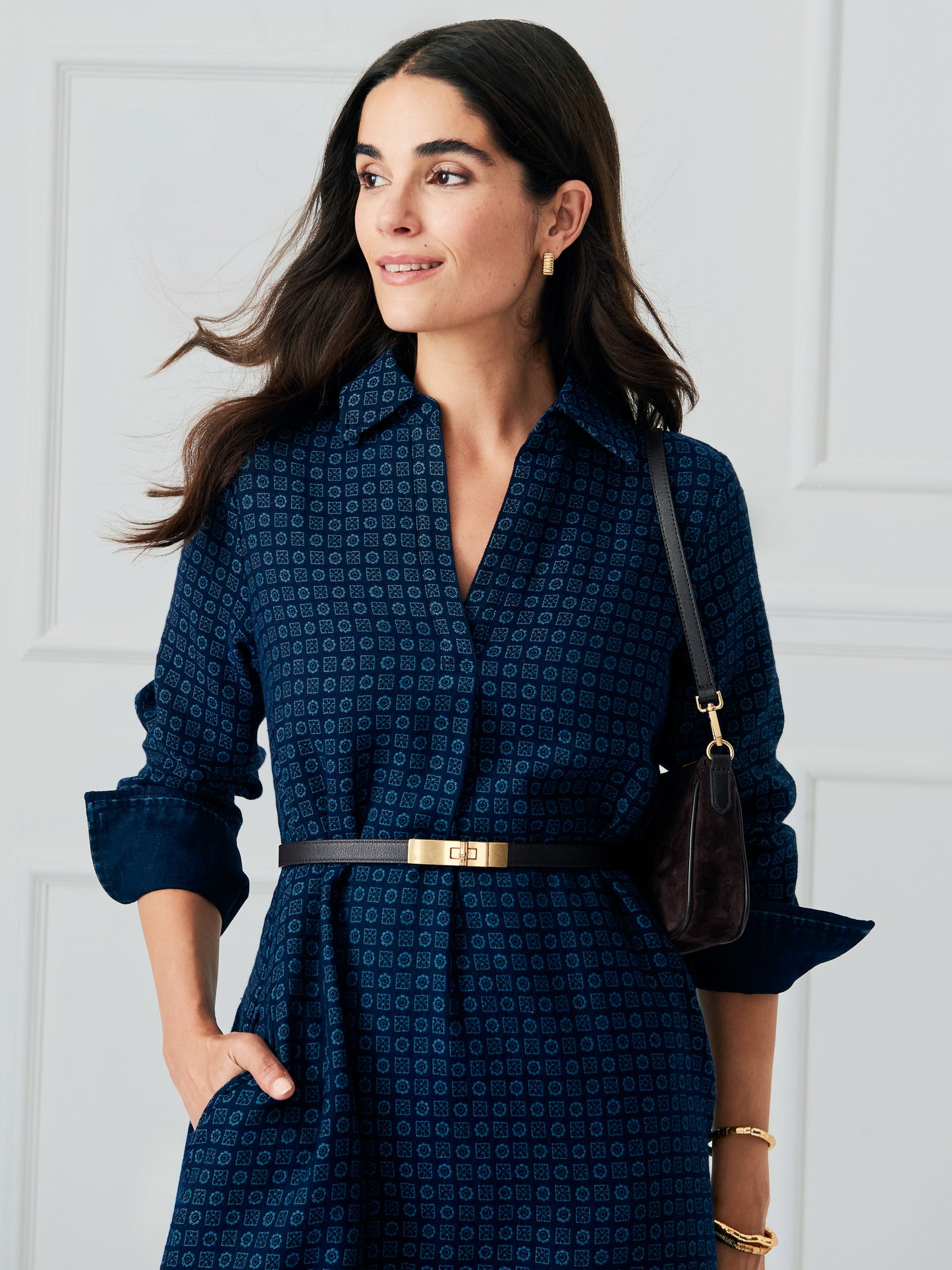 J.McLaughlin Cagney dress in navy made with cotton/polyester.