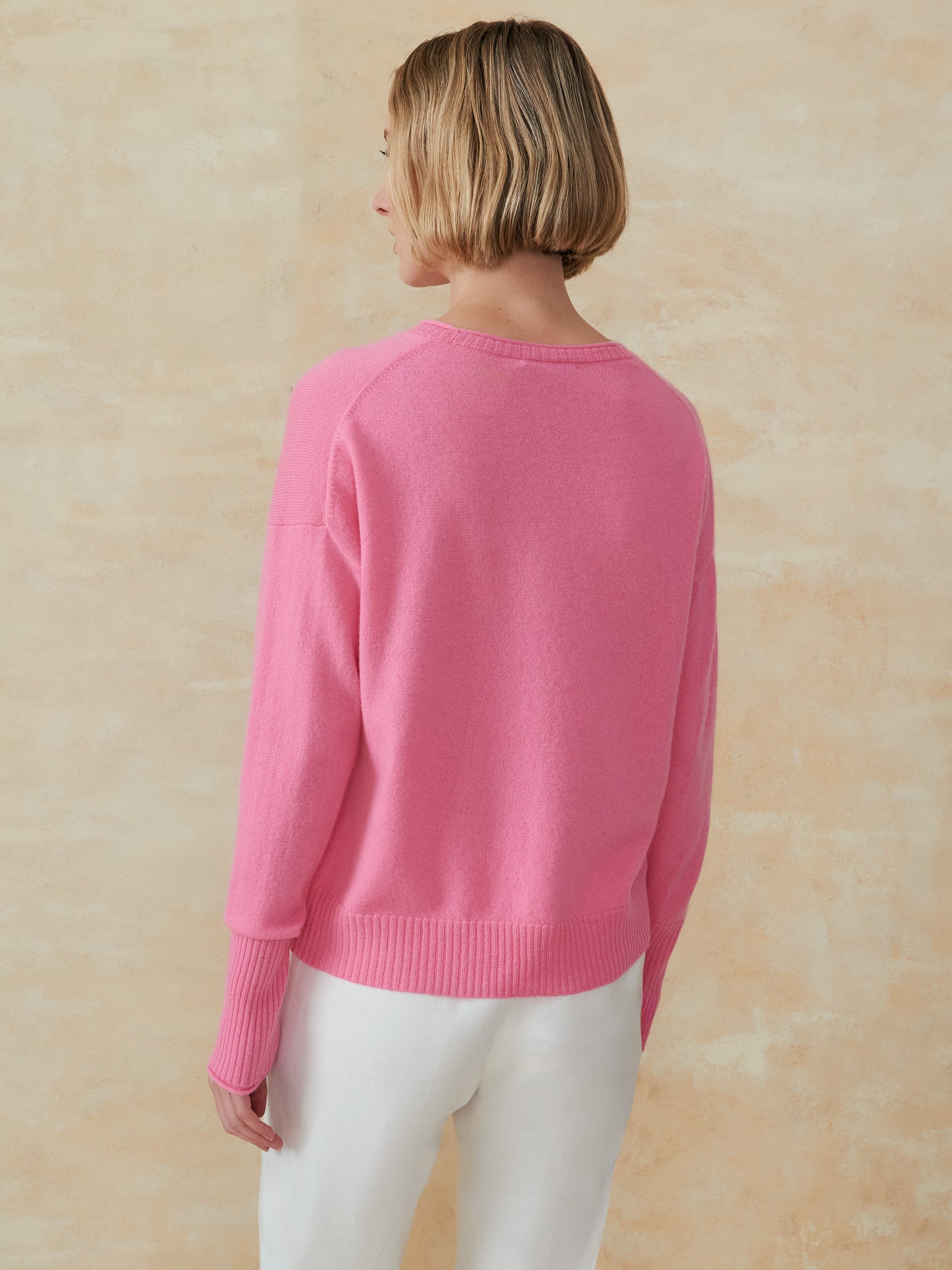 J.McLaughlin Caitie sweater in flamingo made with cashmere.