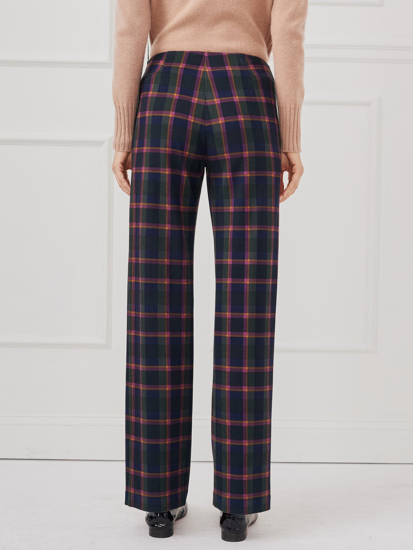 J.McLaughlin Calder pants in navy/plum/gold made with bainbridge cloth.