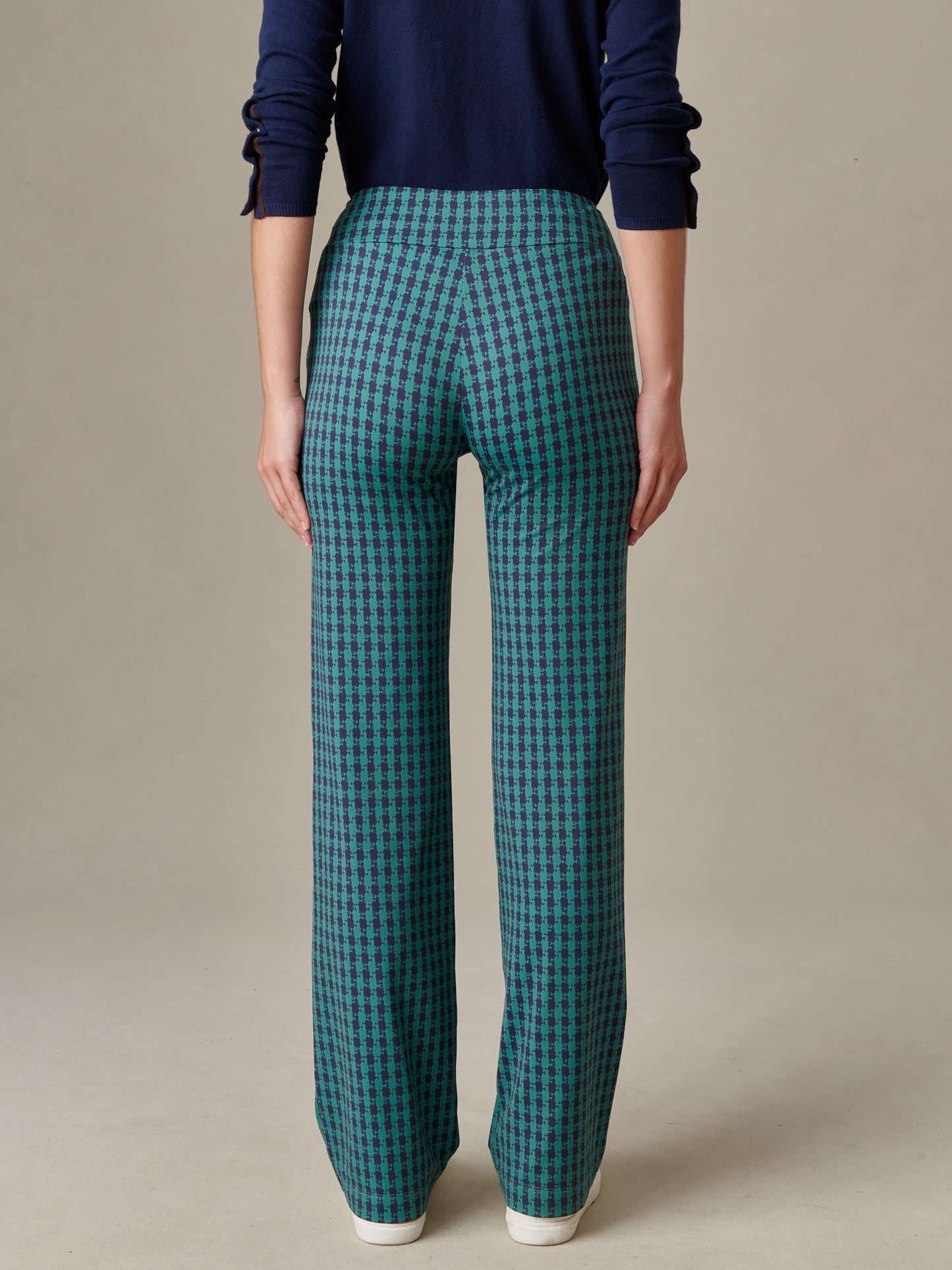Back view of a person wearing Carmel Pants in Algiers Check by J.McLaughlin, showcasing a timeless checkered pattern with a classic, stylish fit.