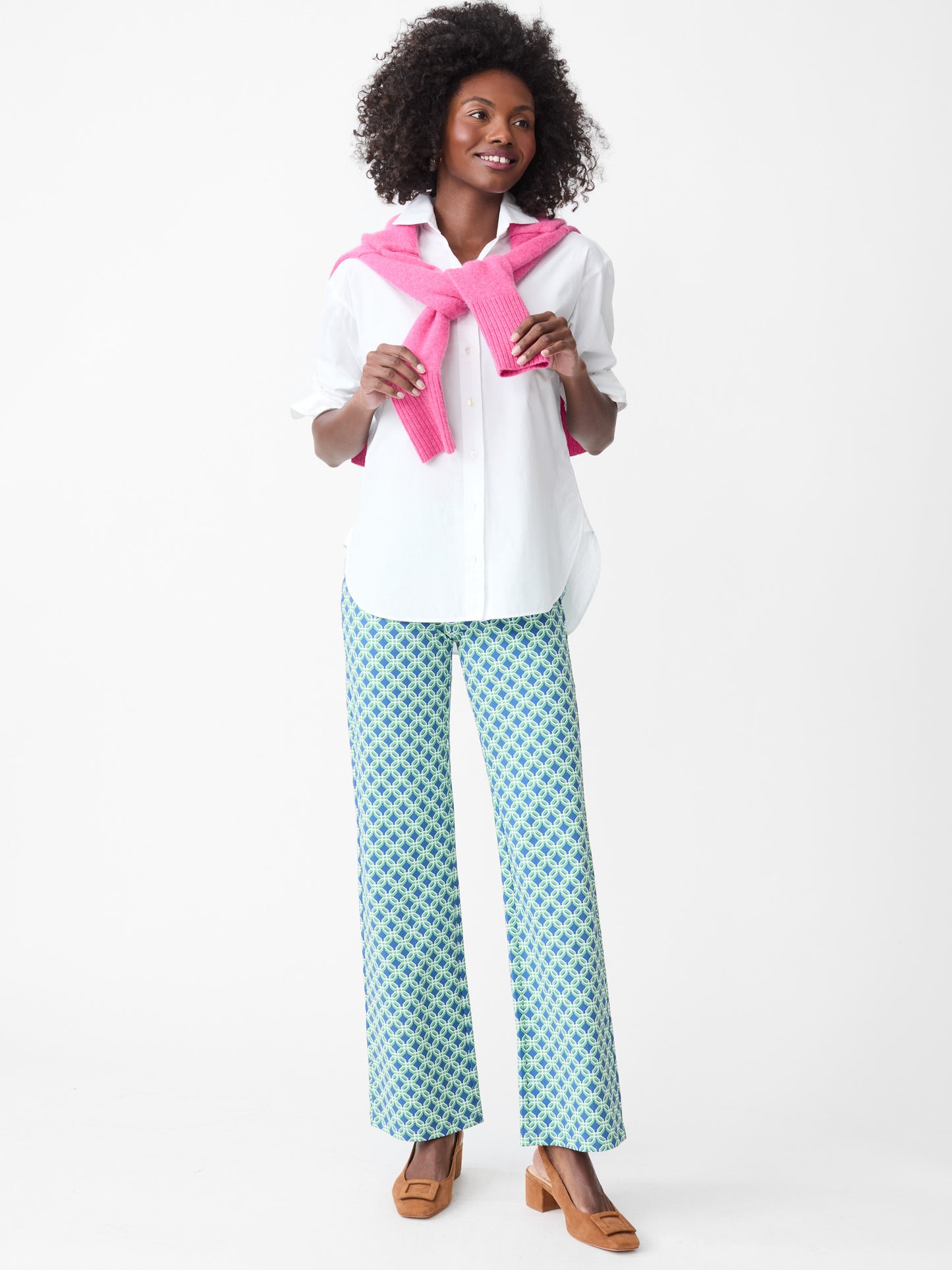J.McLaughlin Carmel pants in blue/green made with Catalina Cloth.