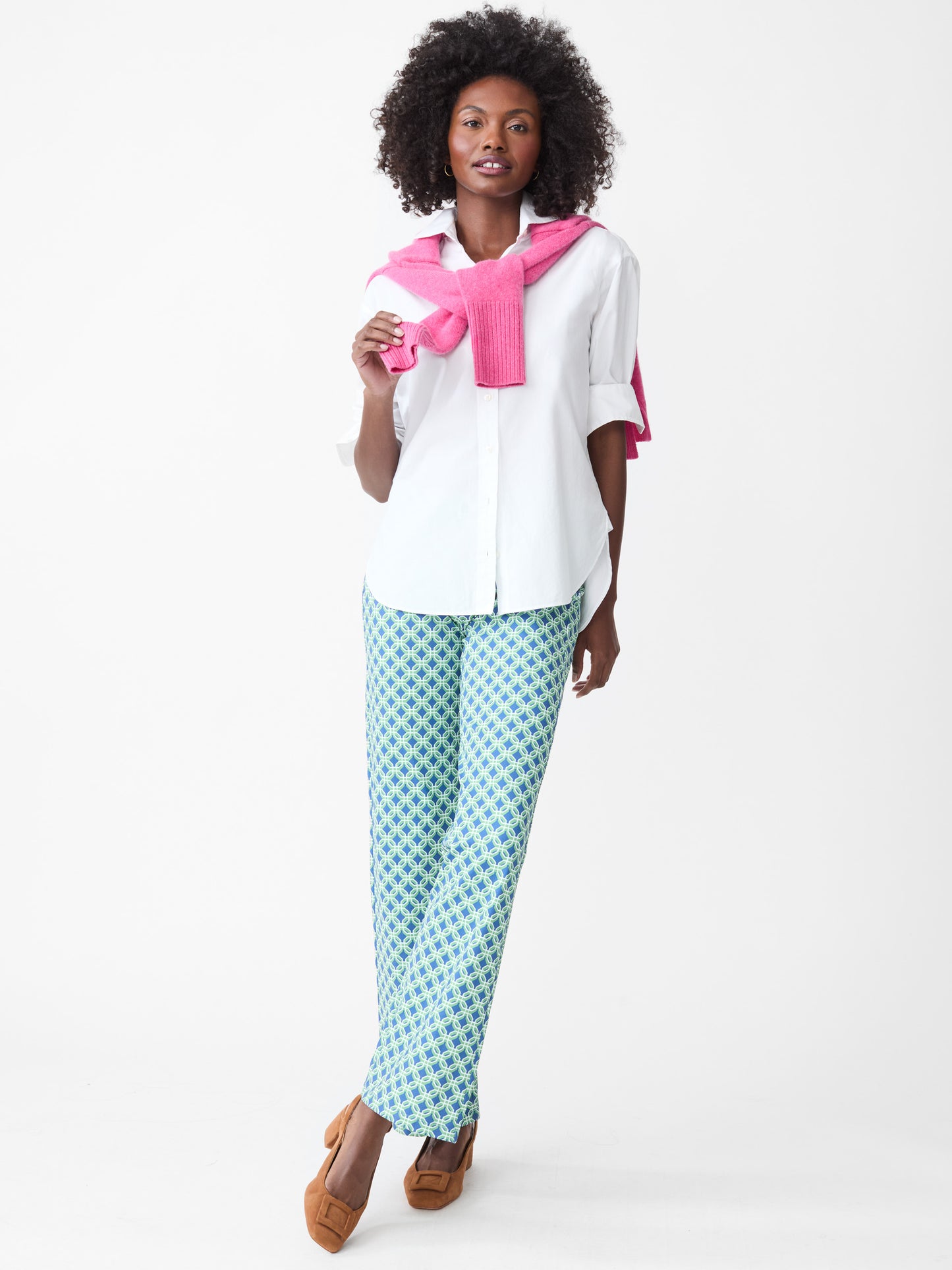 J.McLaughlin Carmel pants in blue/green made with Catalina Cloth.