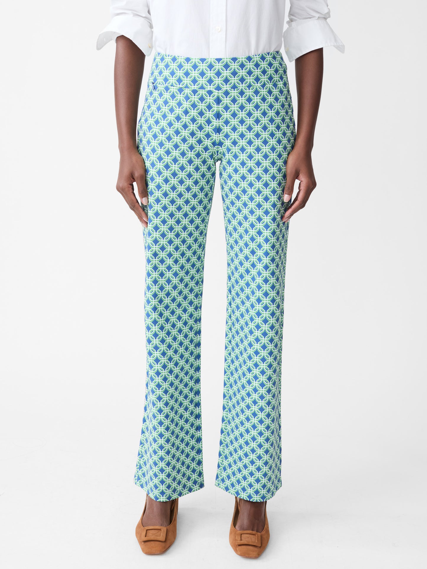 J.McLaughlin Carmel pants in blue/green made with Catalina Cloth.