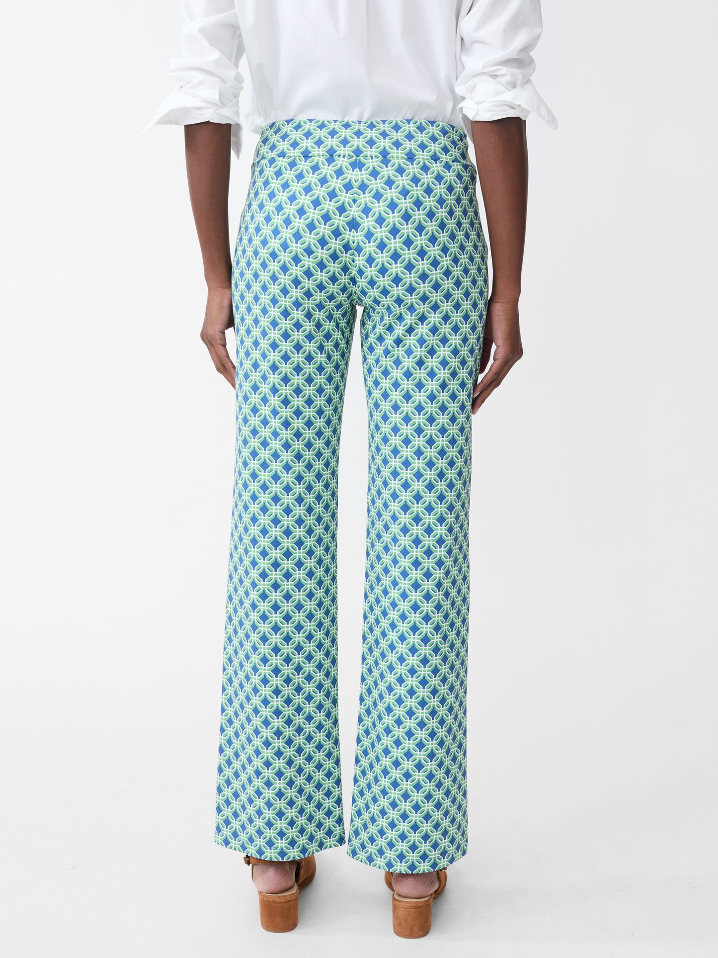 J.McLaughlin Carmel pants in blue/green made with Catalina Cloth.