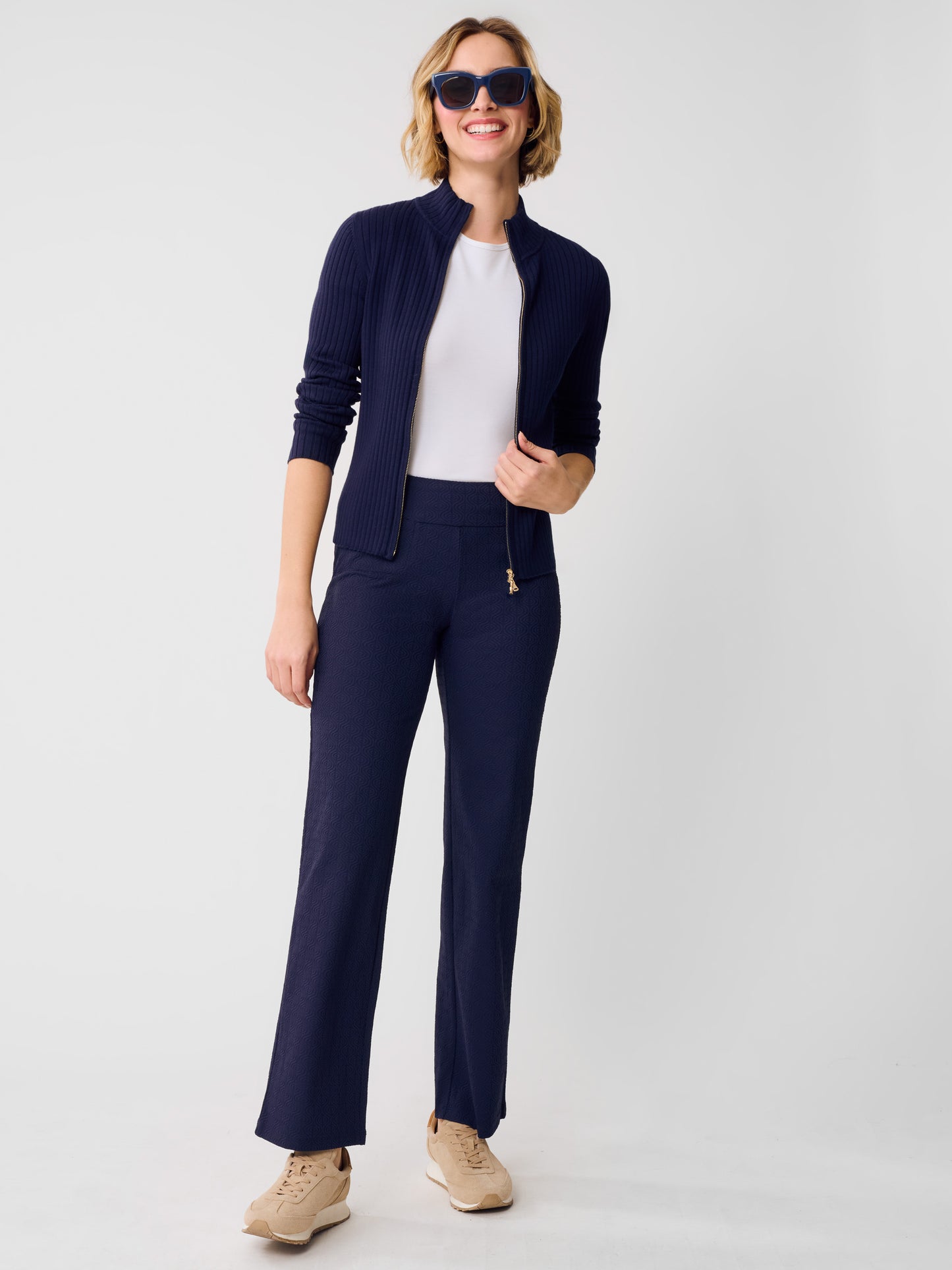 J.McLaughlin Carmel pants in navy made with Catalina Cloth.