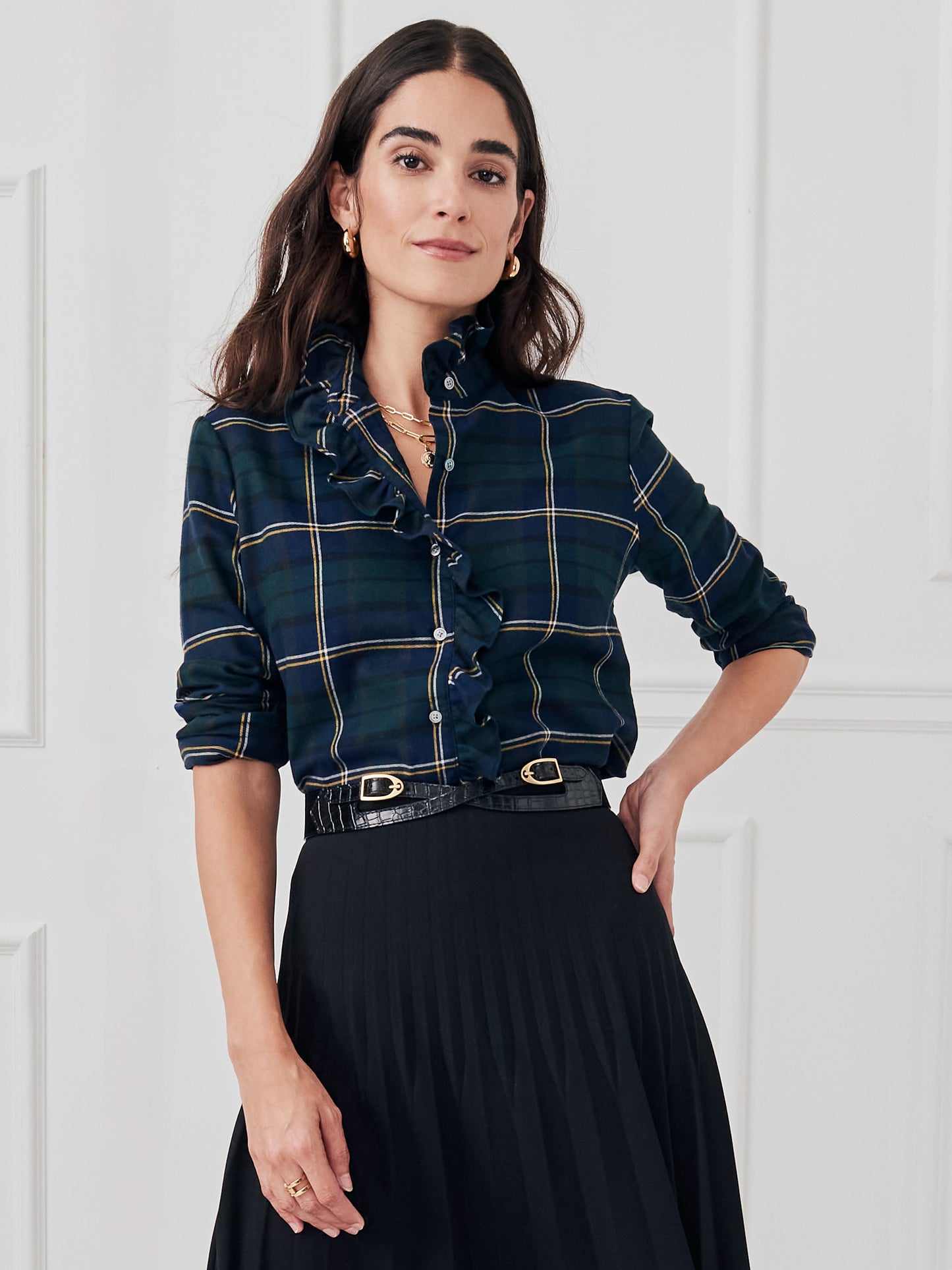 J.McLaughlin Carson top in navy/green/yellow made with cotton.