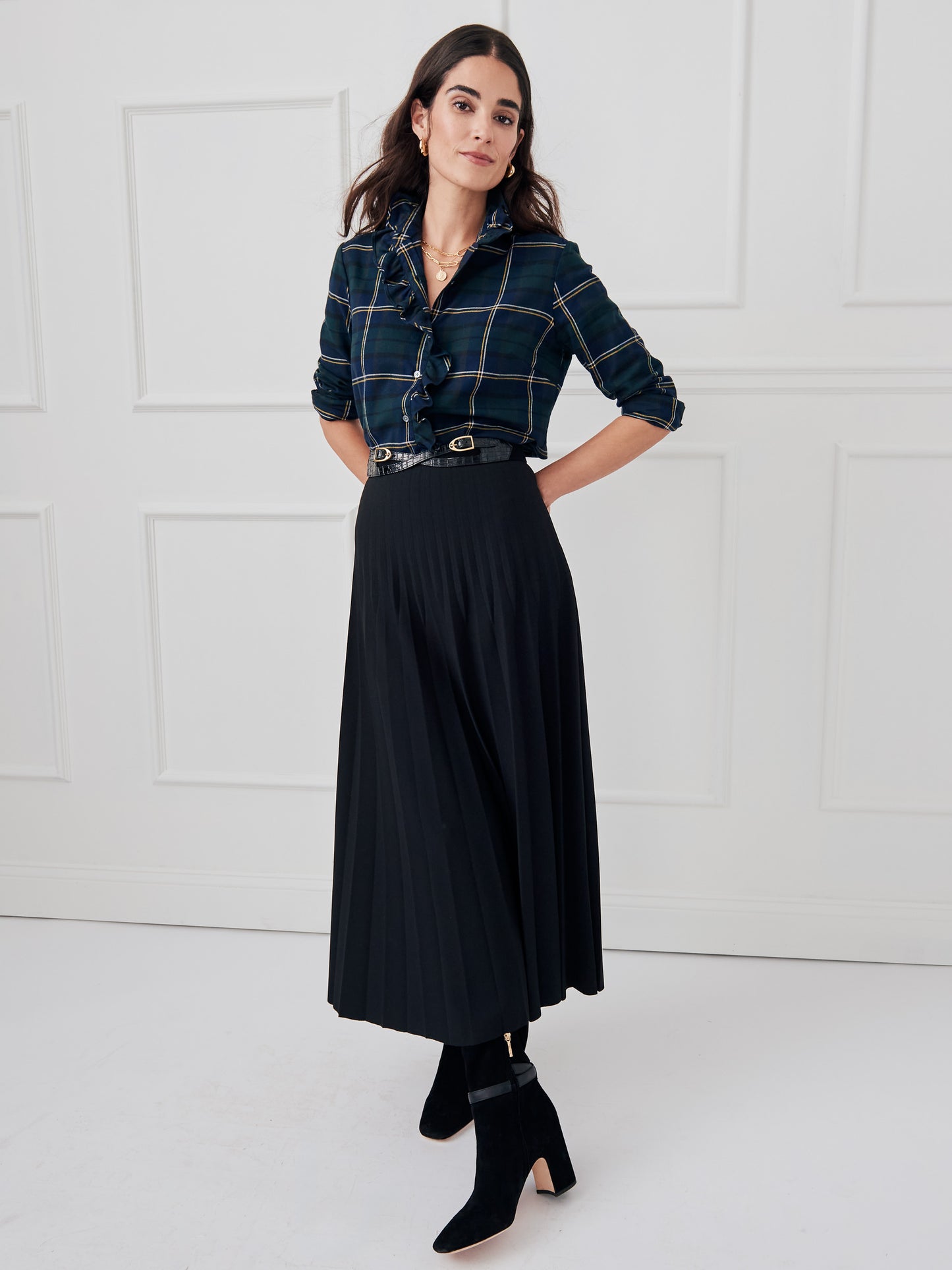 J.McLaughlin Carson top in navy/green/yellow made with cotton.