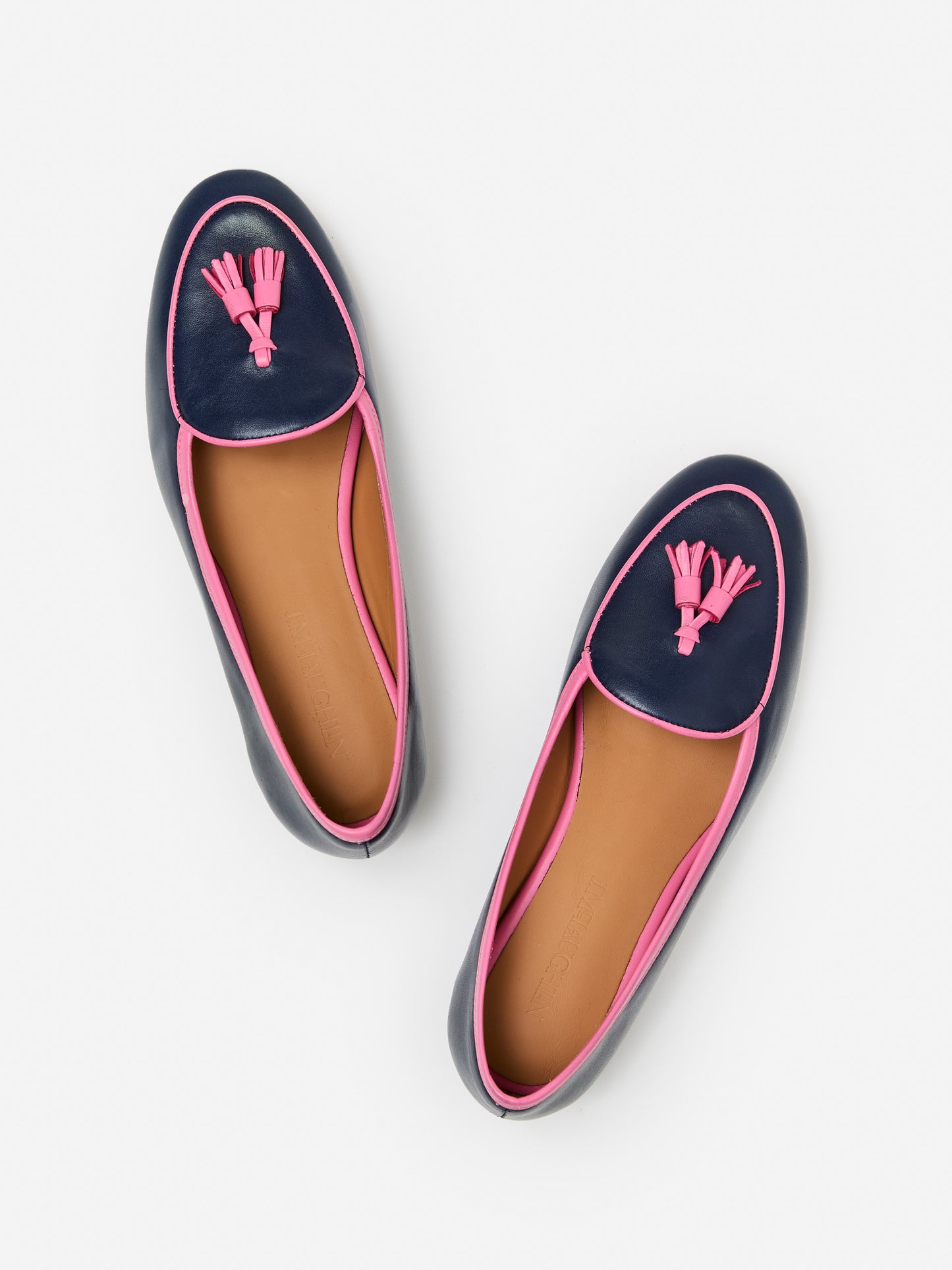 J.McLaughlin Cecily loafers in navy/pink made with leather.