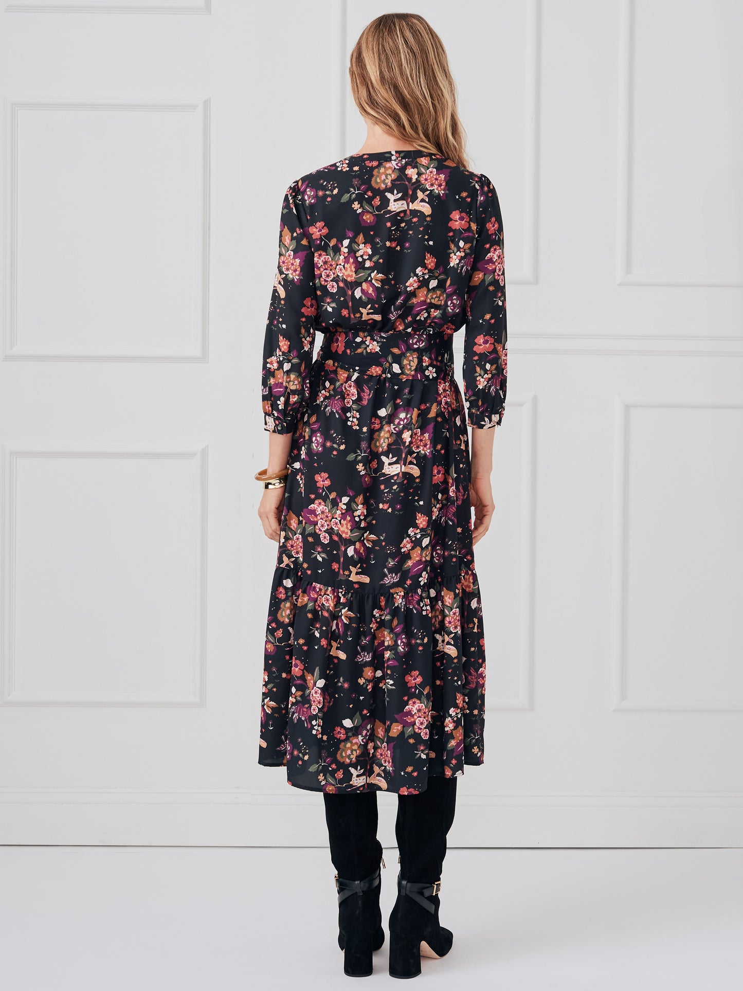 J.McLaughlin Cerina dress in black/gold/purple made with polyester.