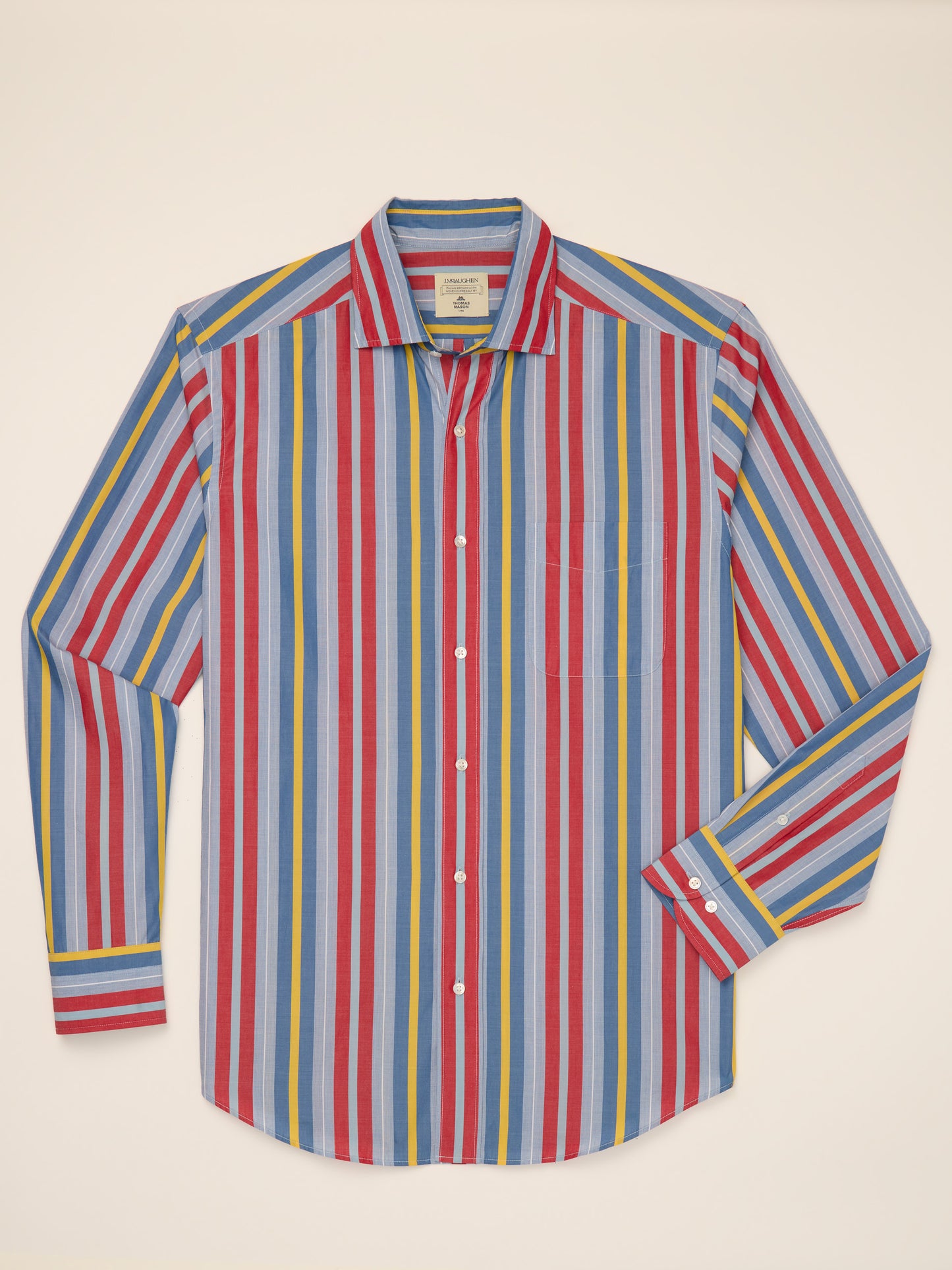 J.McLaughlin Club classic fit shirt in marine/scarlet made with cotton.