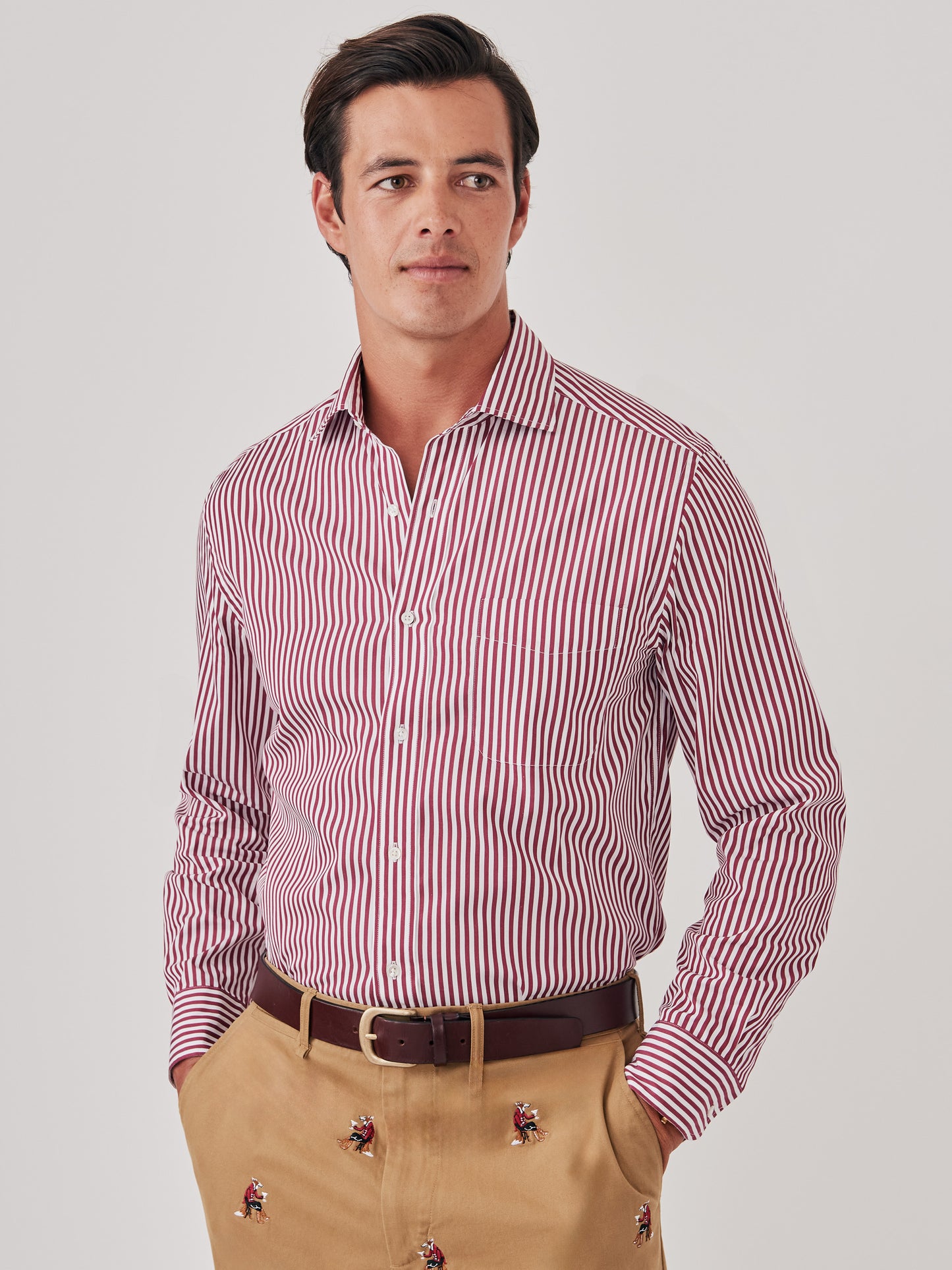 J.McLaughlin Club shirt in claret/white made with cotton.